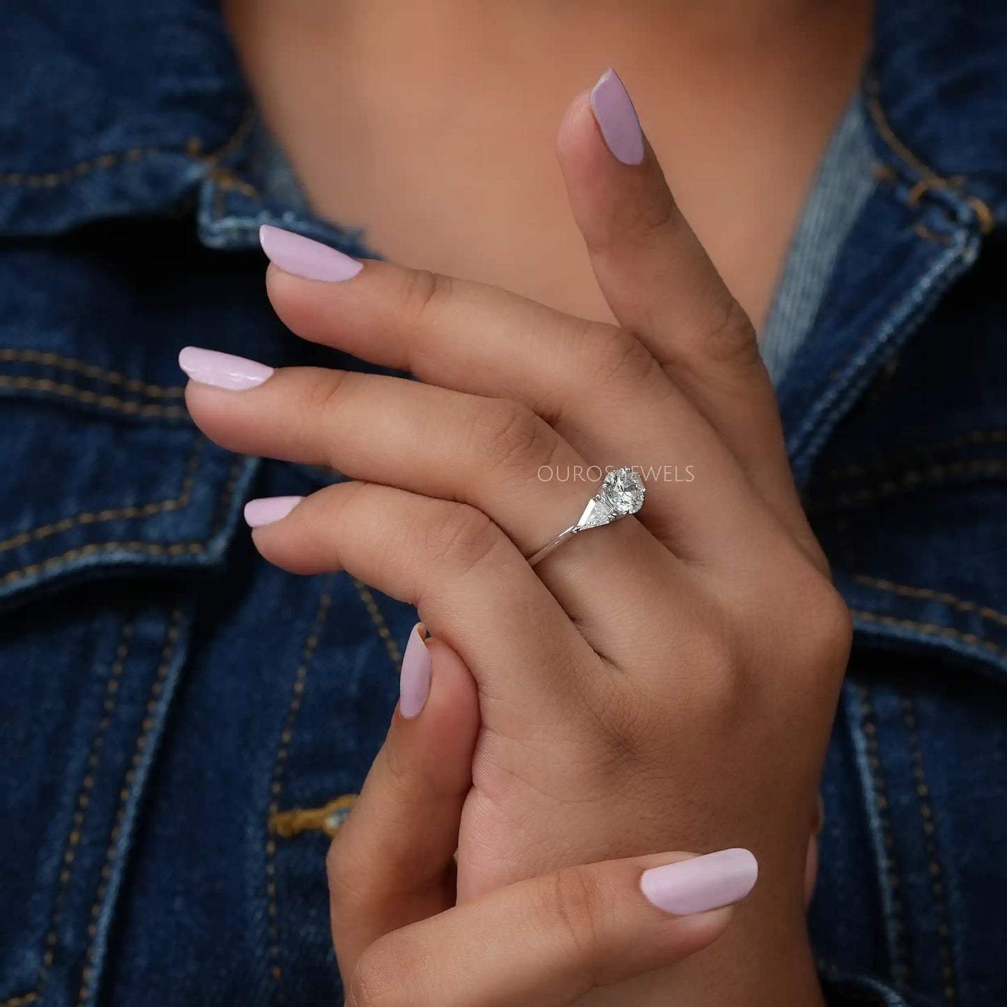 Round & Shield Cut Diamond 3 Stone Ring