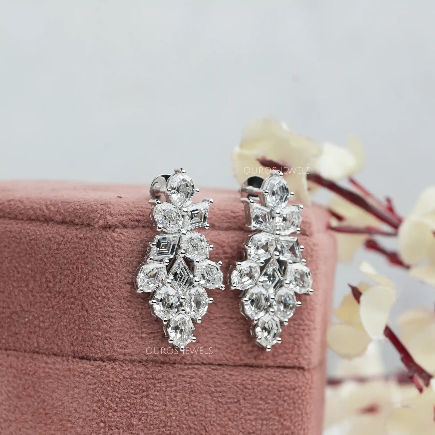 Step Cut Moval Diamond Drop Dangle Earrings