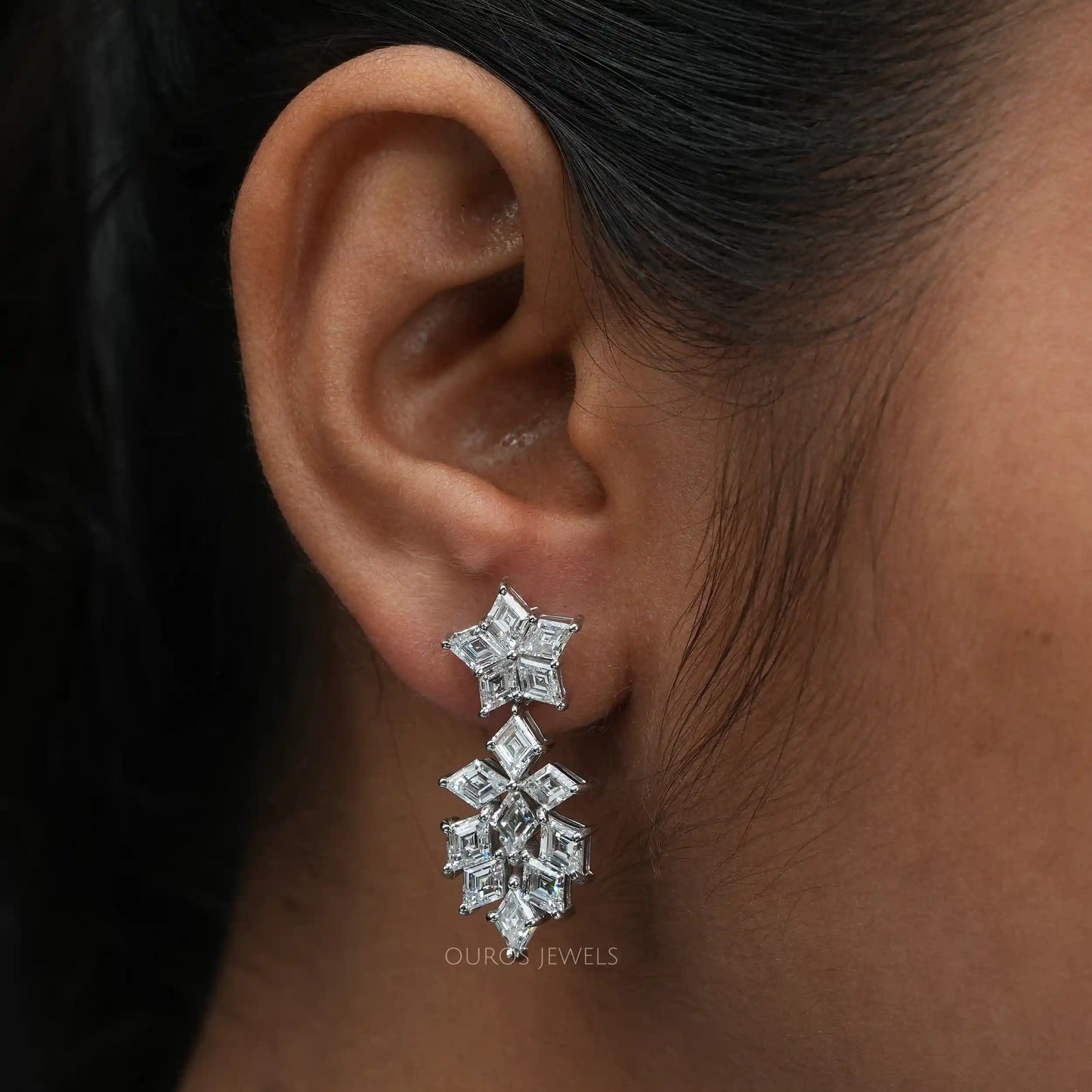 Lozenge Cut Diamond Drop Dangle Earrings