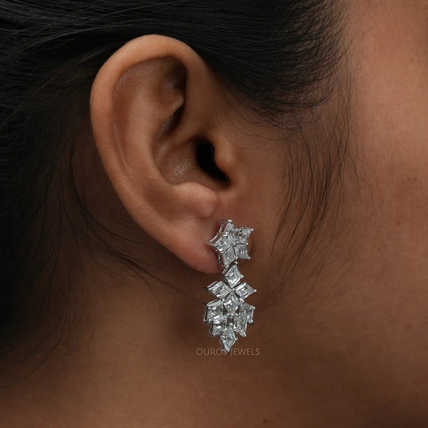Lozenge Cut Diamond Drop Dangle Earrings