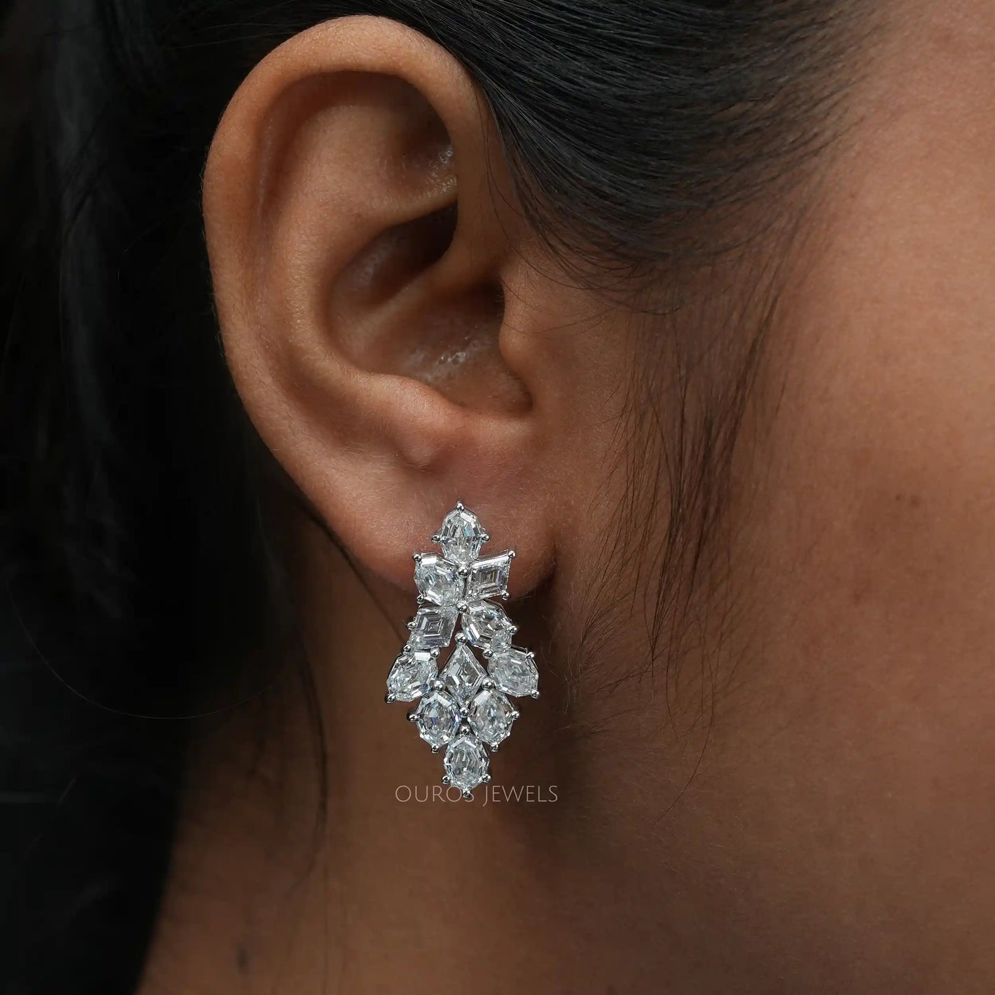 Step Cut Moval Diamond Drop Dangle Earrings