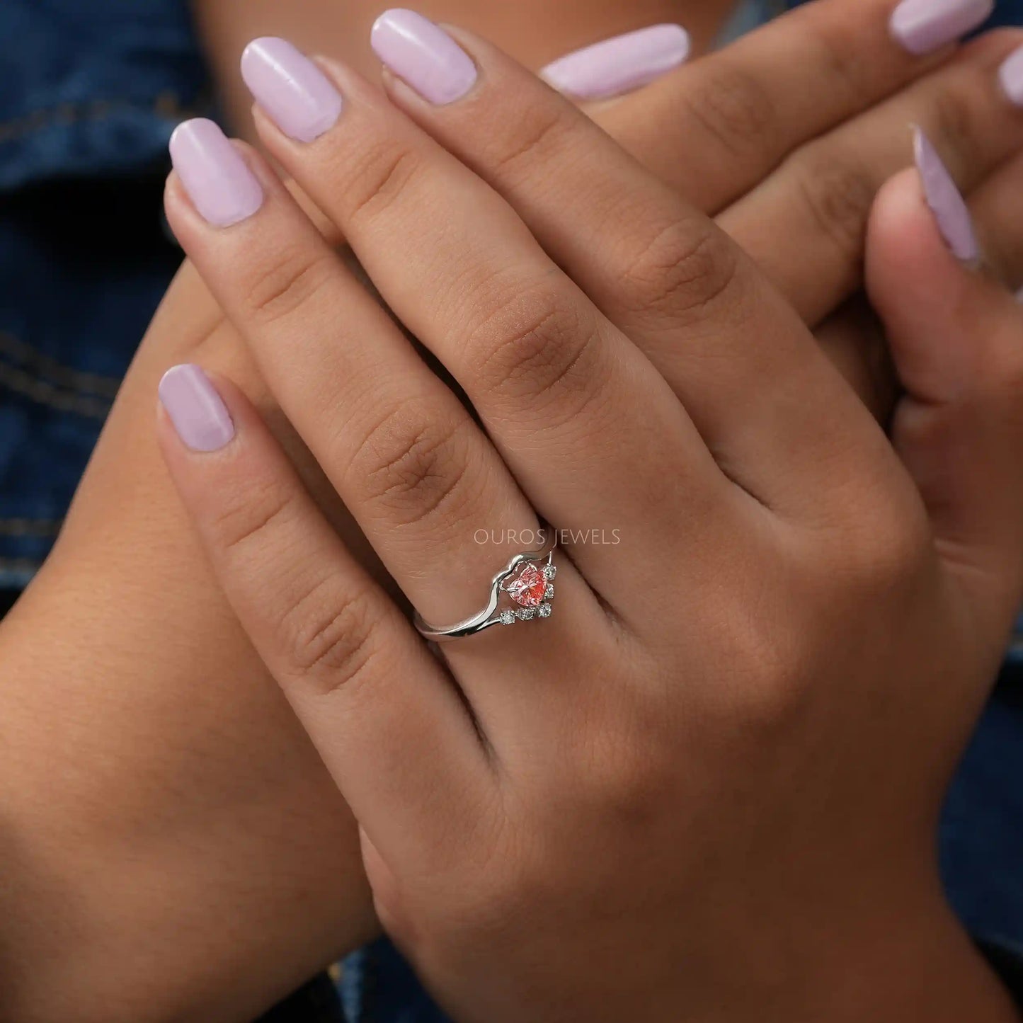 Pink Heart & Round Cut Cluster Ring