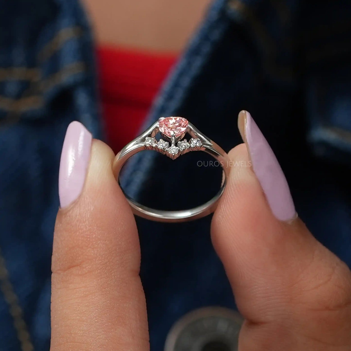 Pink Heart & Round Cut Cluster Ring