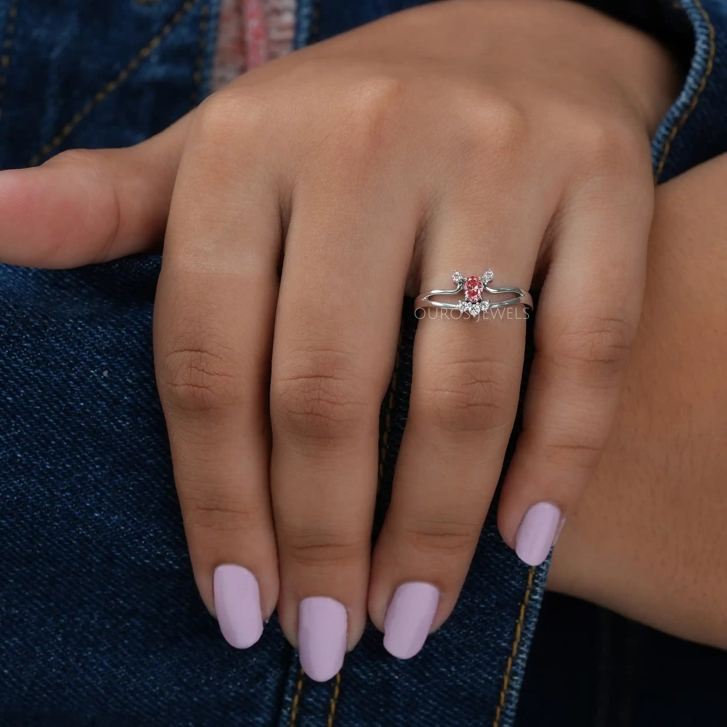Pink Oval Cluster Ring
