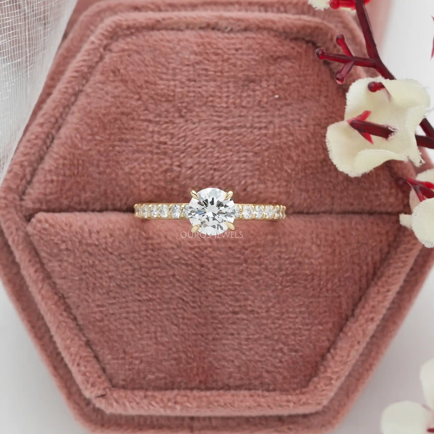 Round Lab Diamond Solitaire Accent Ring