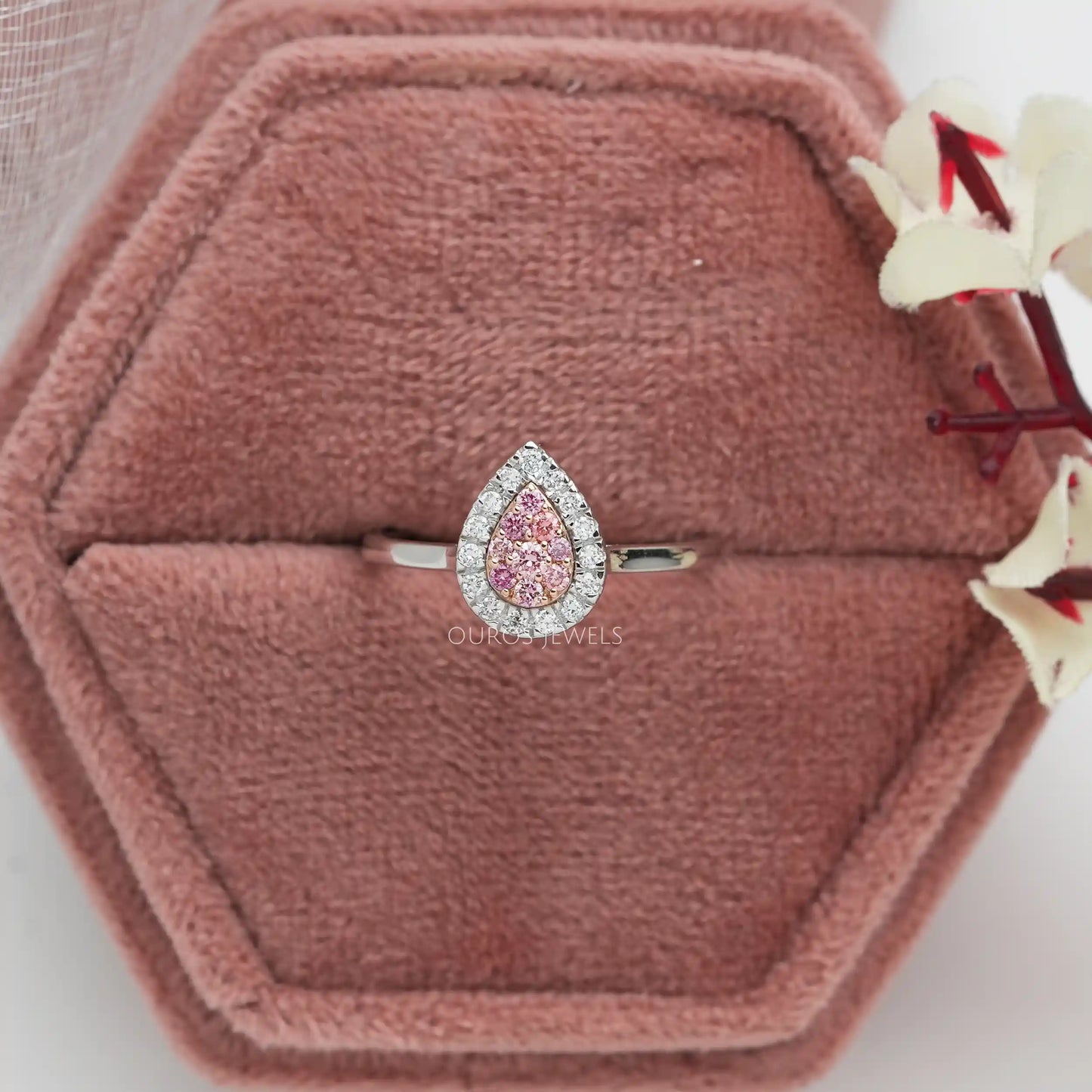 Pink Round Diamond Teardrop Ring