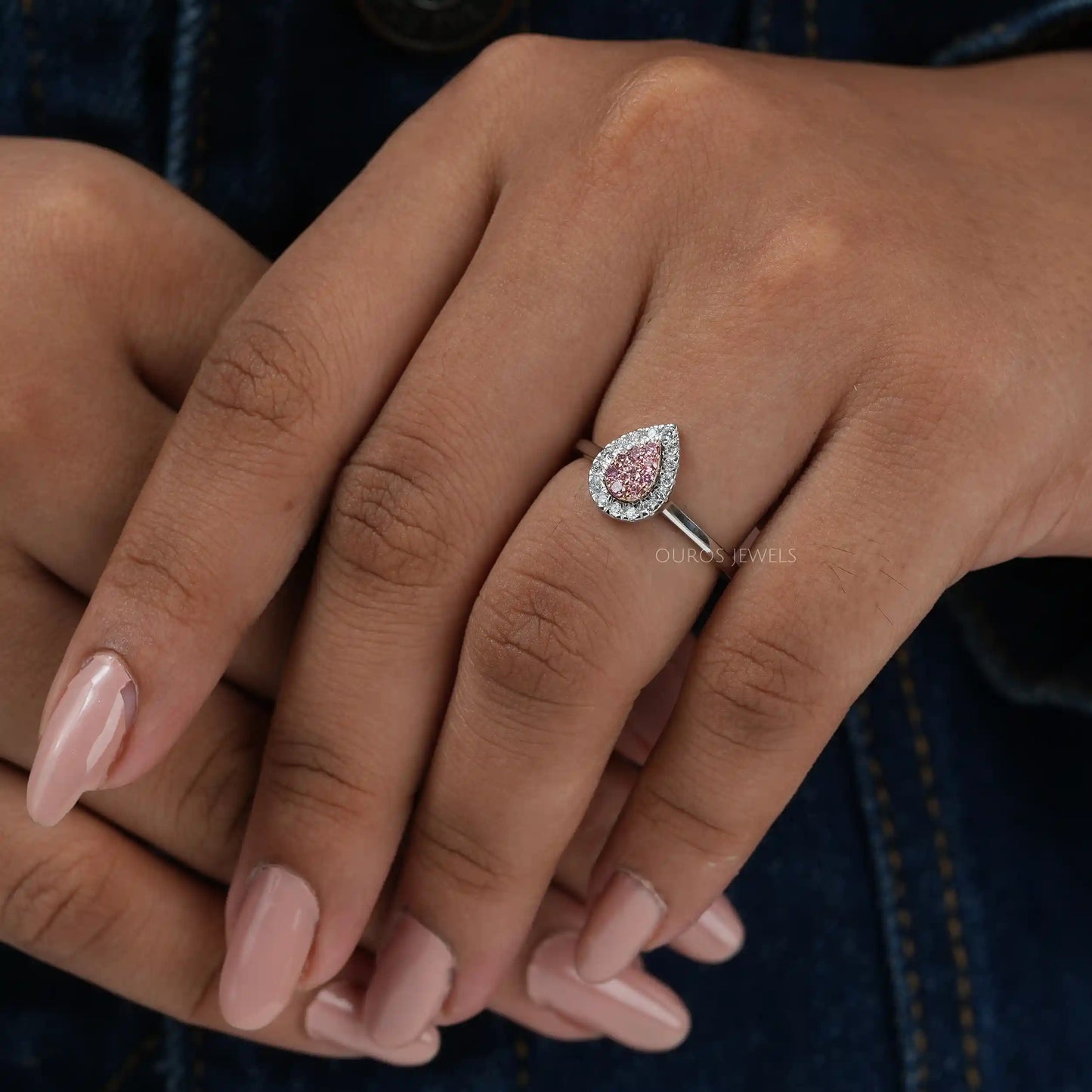 Pink Round Diamond Teardrop Ring
