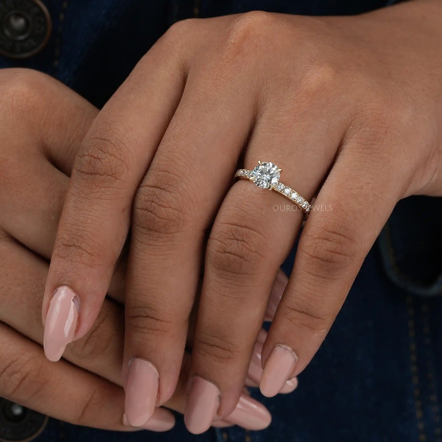 Round Lab Diamond Solitaire Accent Ring