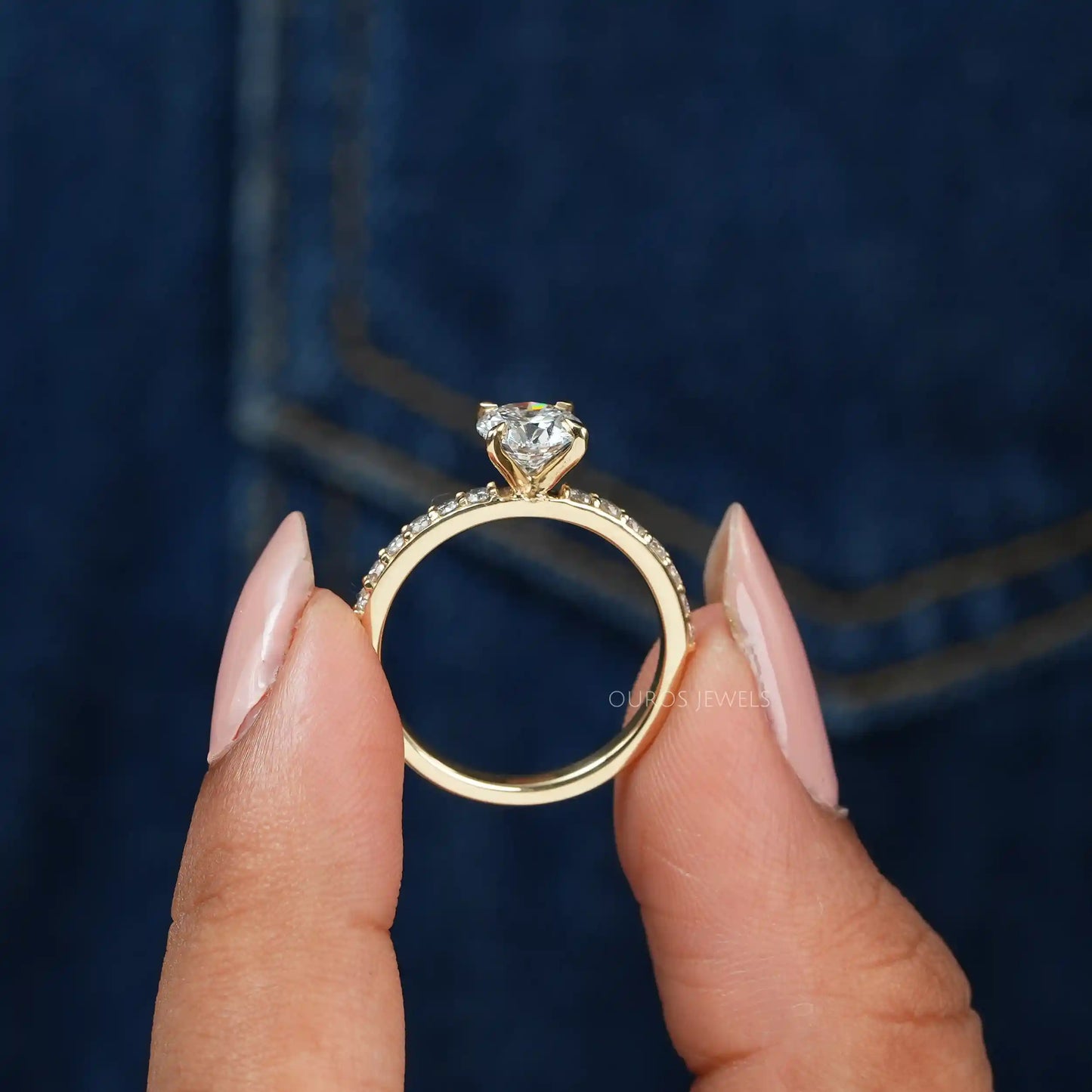 Round Lab Diamond Solitaire Accent Ring