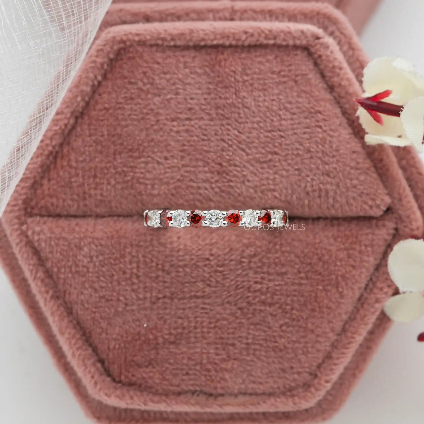 Red Round Cut Full Eternity Wedding Band