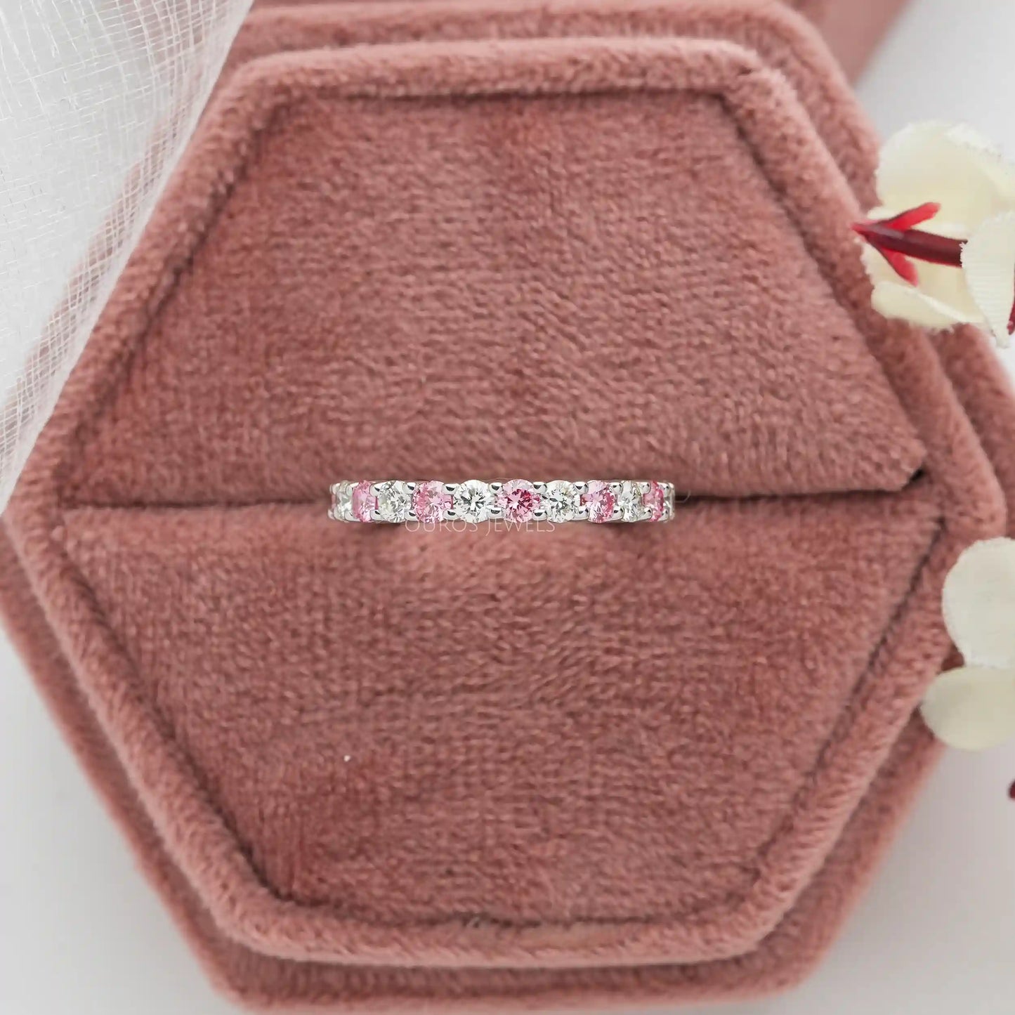 Pink Round Cut Lab Diamond Eternity Wedding Band