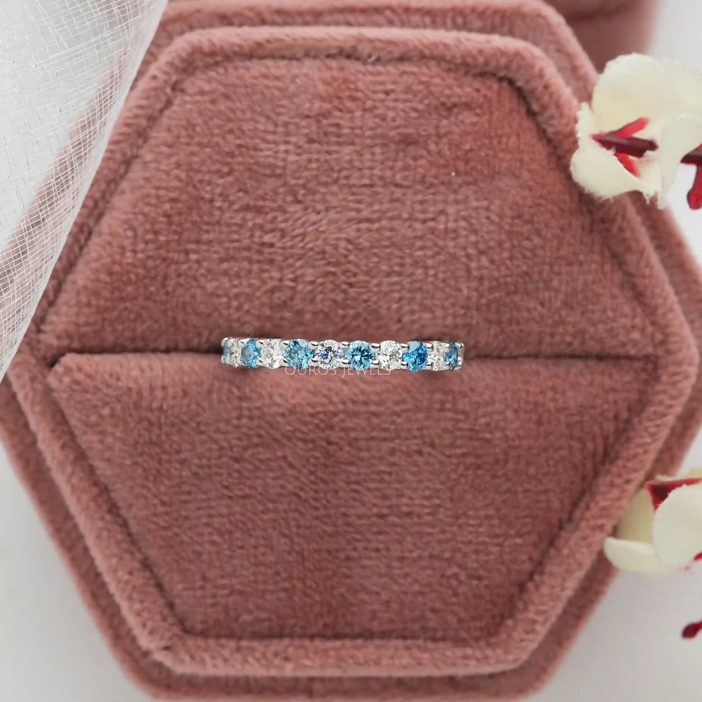 Blue Round Cut Eternity Wedding Band