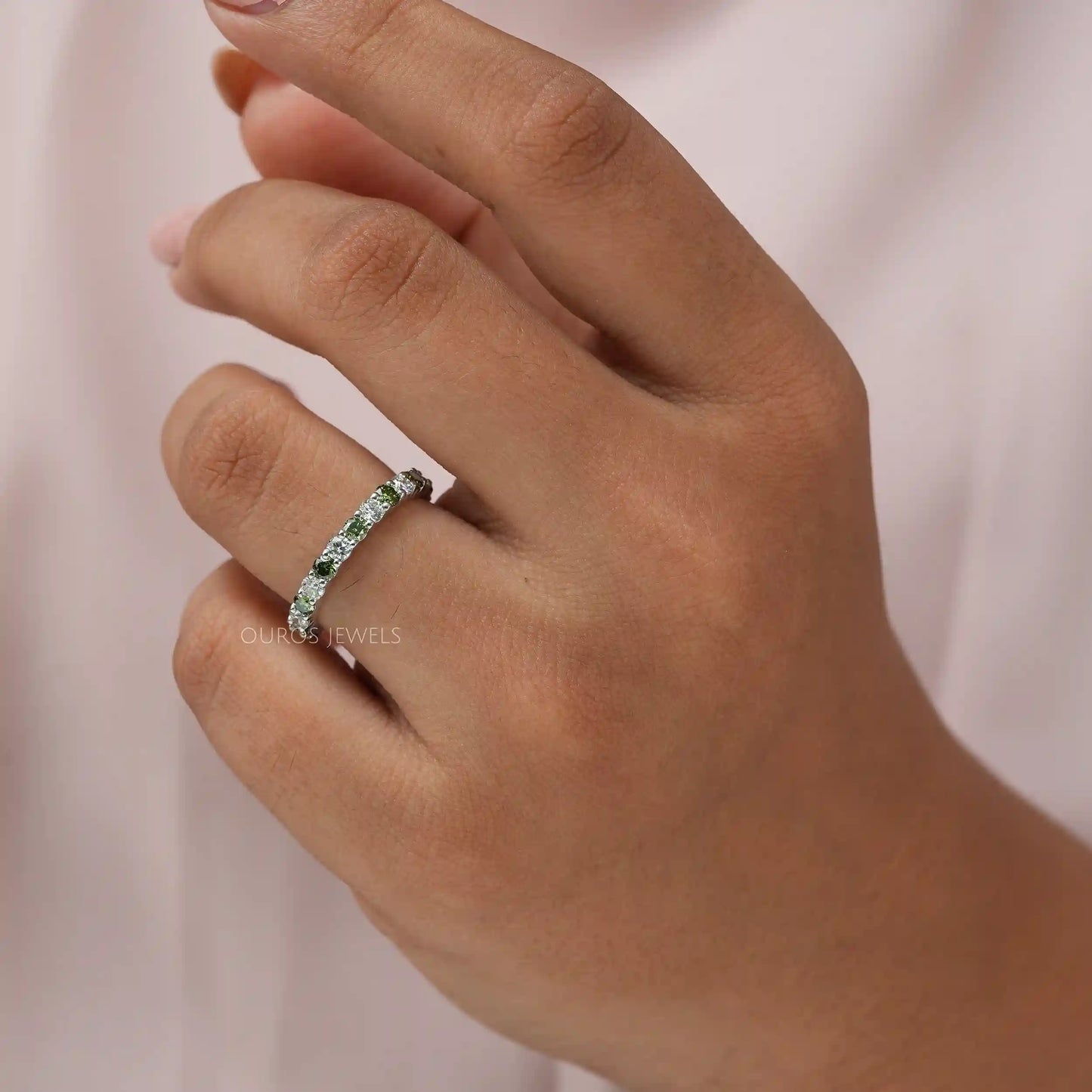 Green Round Cut Lab Diamond Eternity Band