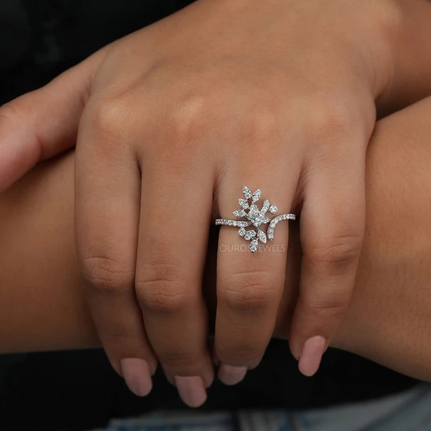 Butterfly Cut Bypass Shank Cluster Ring