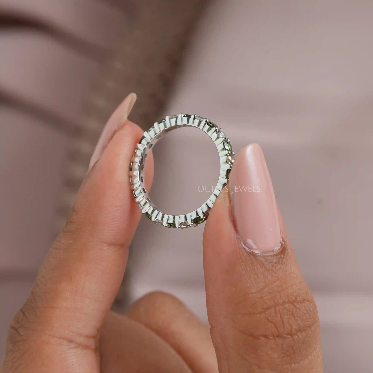 Green Round Cut Lab Diamond Eternity Band