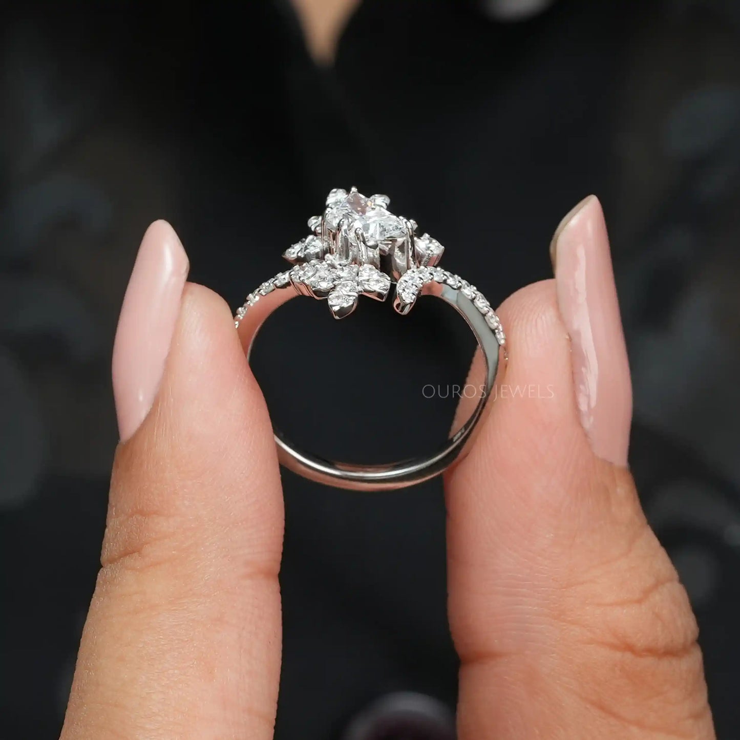 Butterfly Cut Bypass Shank Cluster Ring
