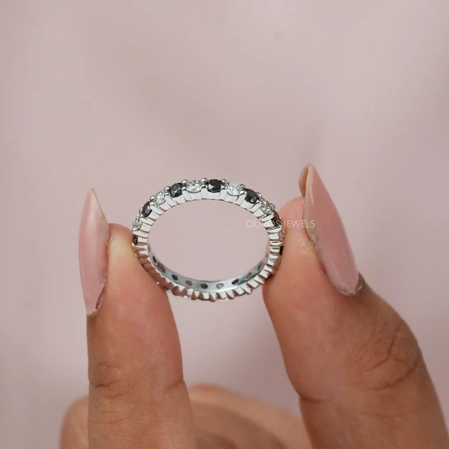 Black Round Cut Eternity Wedding Band