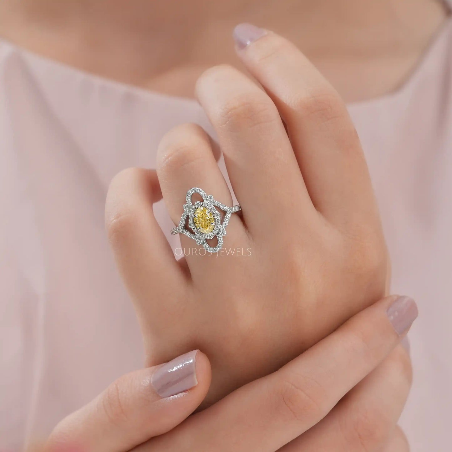 Yellow Oval Diamond Vintage Halo Ring