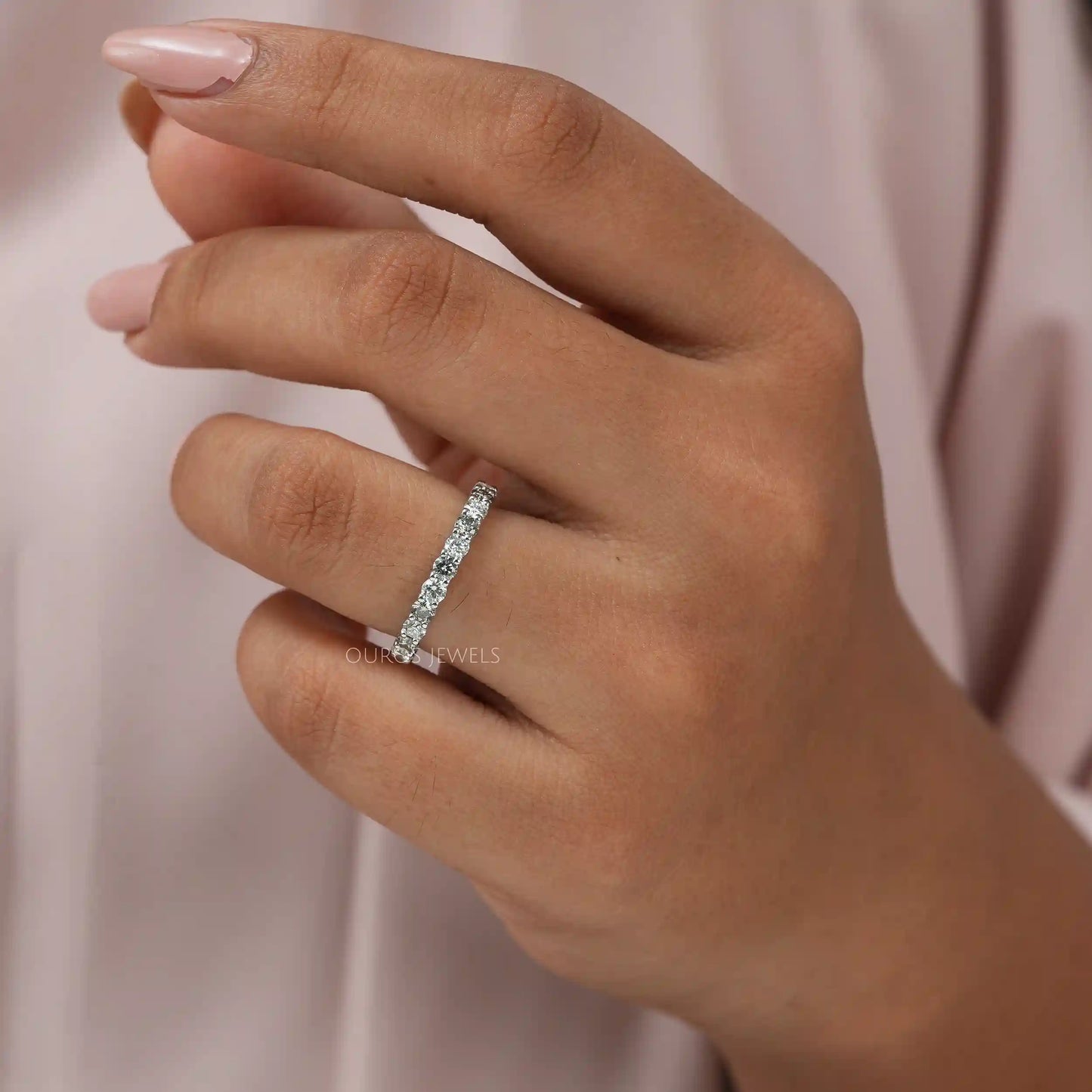Olive Round Cut Eternity Wedding Band