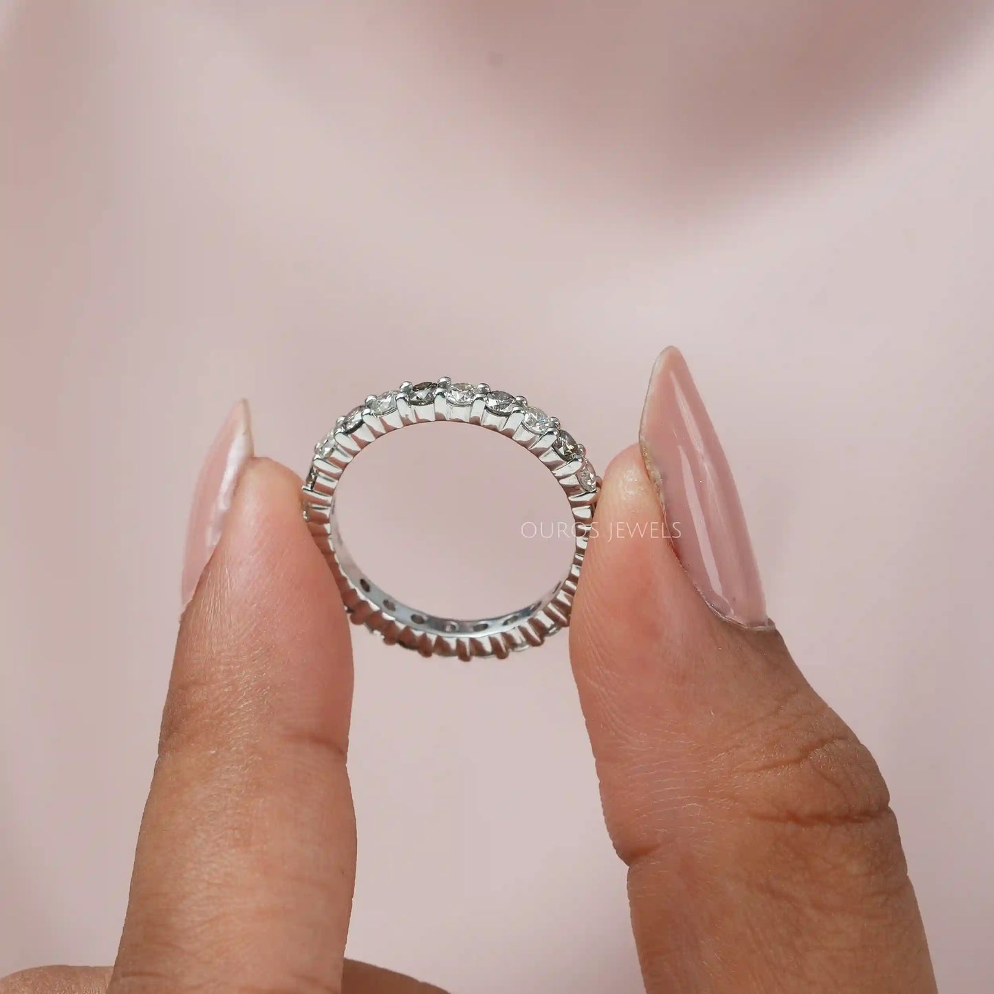 Olive Round Cut Eternity Wedding Band
