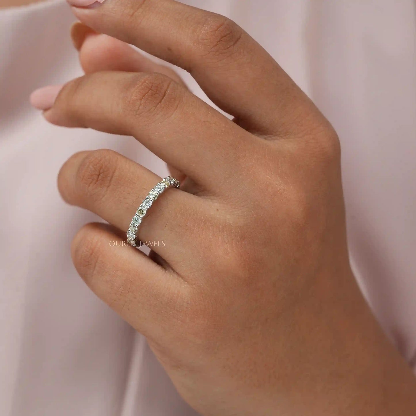 Yellow Round Cut Full Eternity Wedding  Band