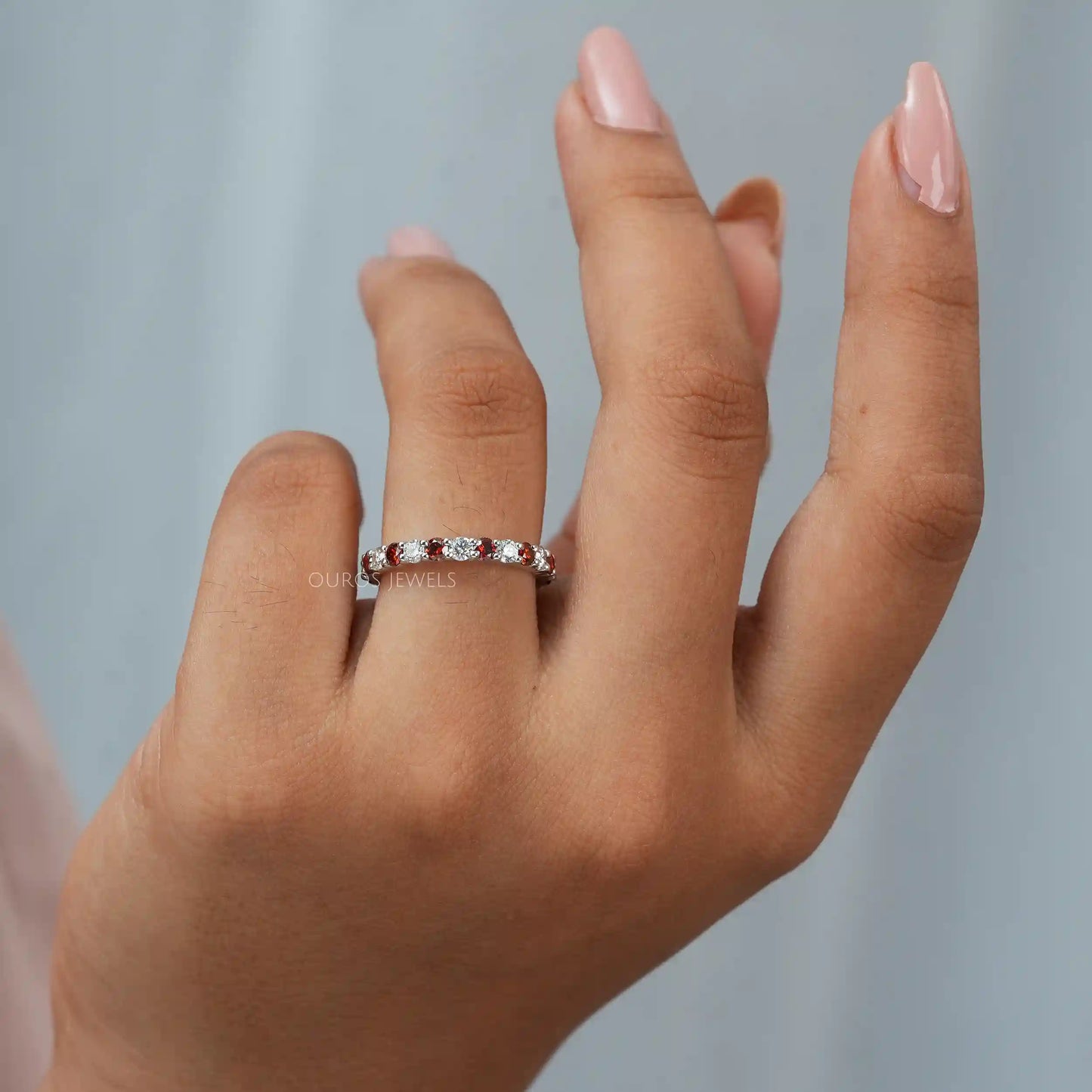 Red Round Cut Full Eternity Wedding Band