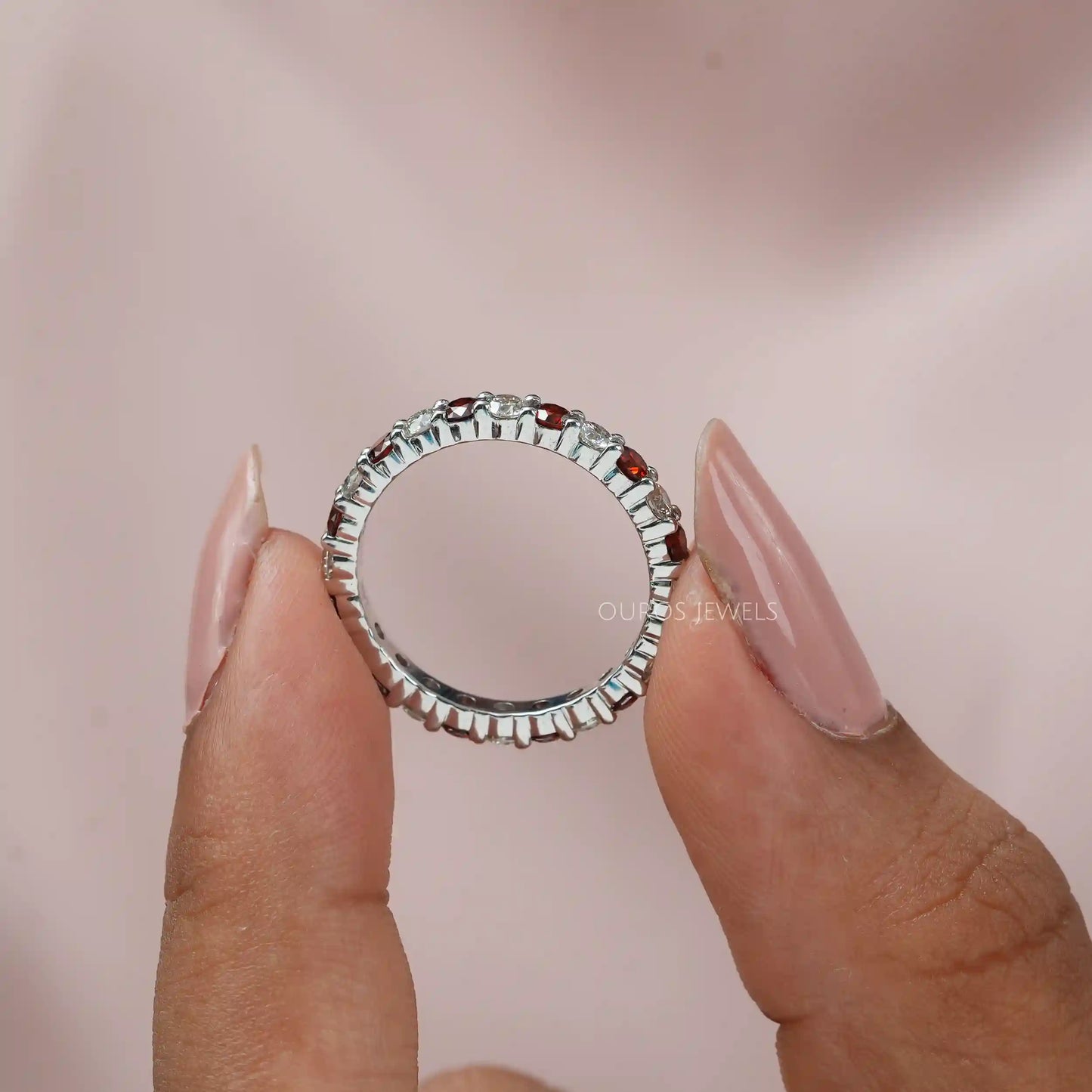 Red Round Cut Full Eternity Wedding Band