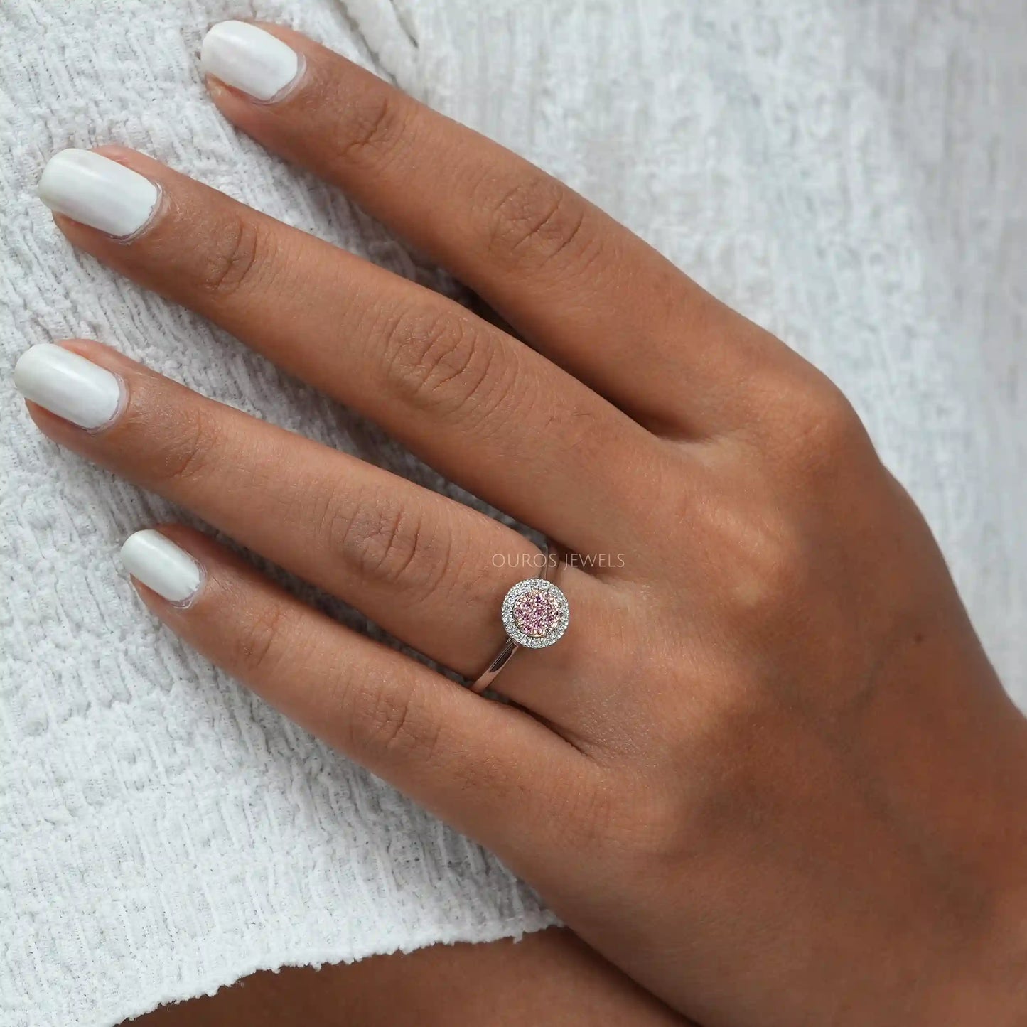 Pink Round Cut Cluster Ring