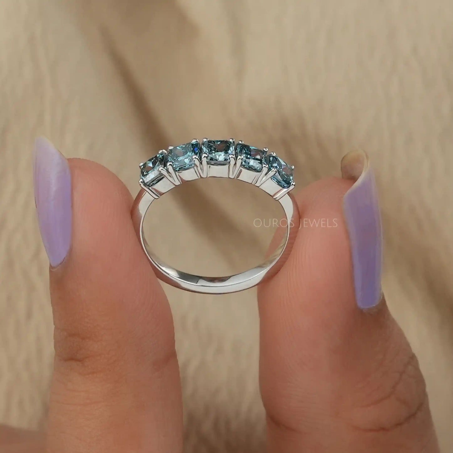 Blue Cushion Cut Five Stone Ring