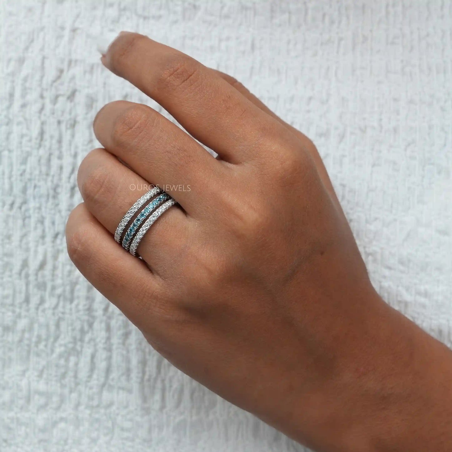 Blue Round Diamond Triple Raw Band