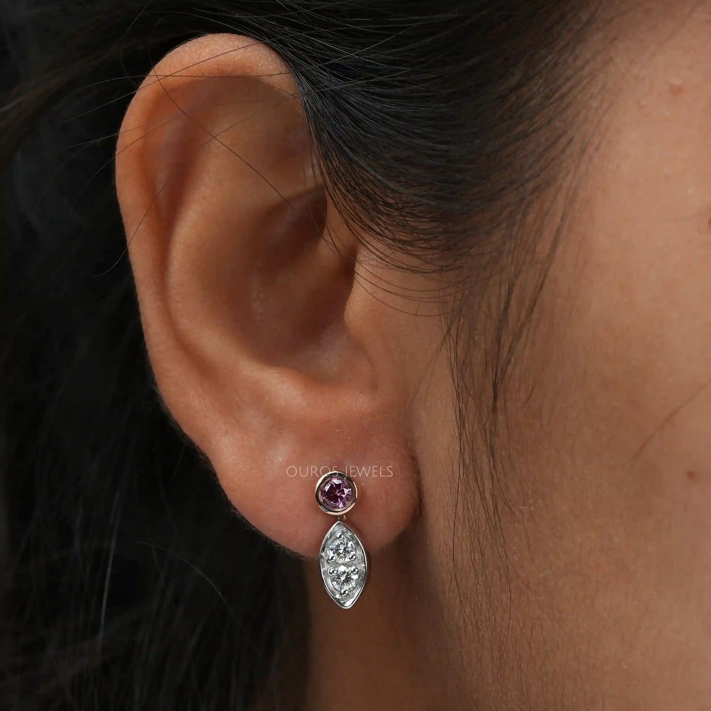 Round Cut Diamond Bezel Set Earrings