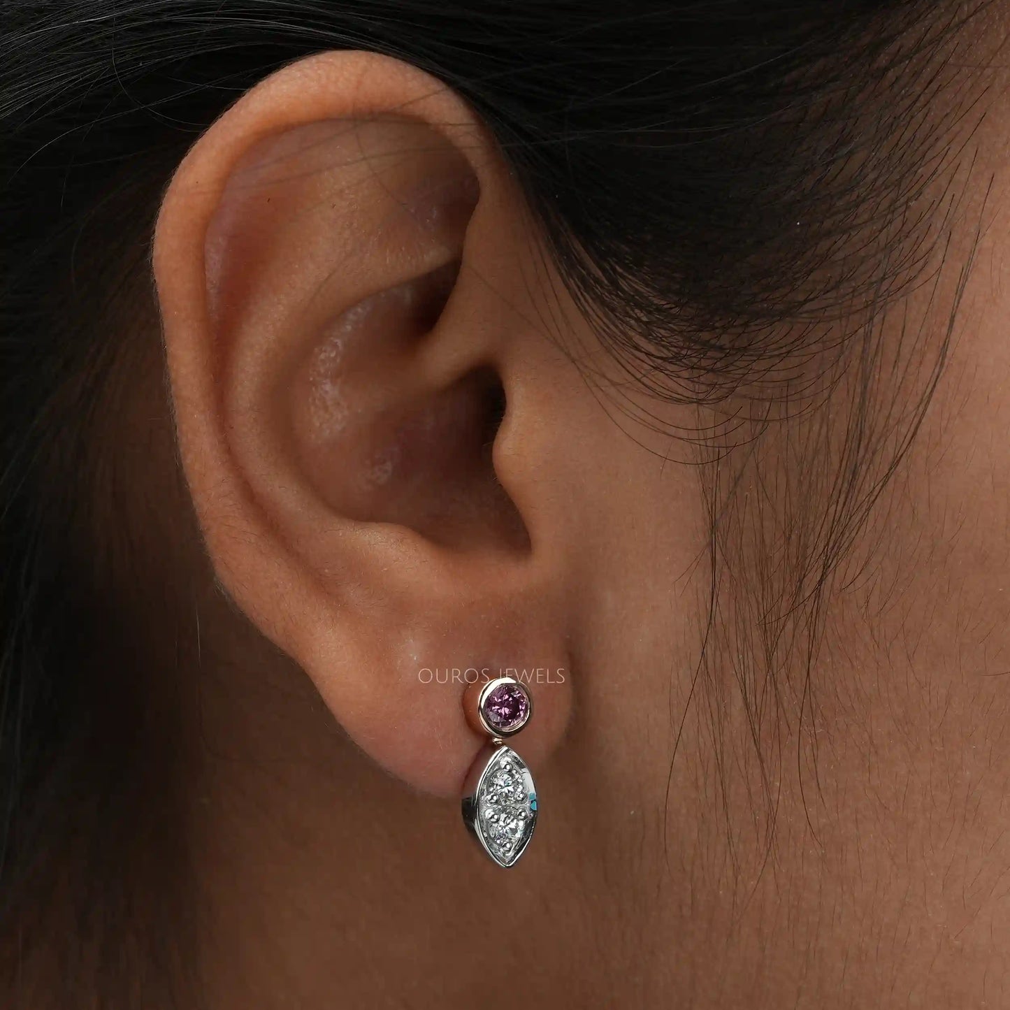 Round Cut Diamond Bezel Set Earrings