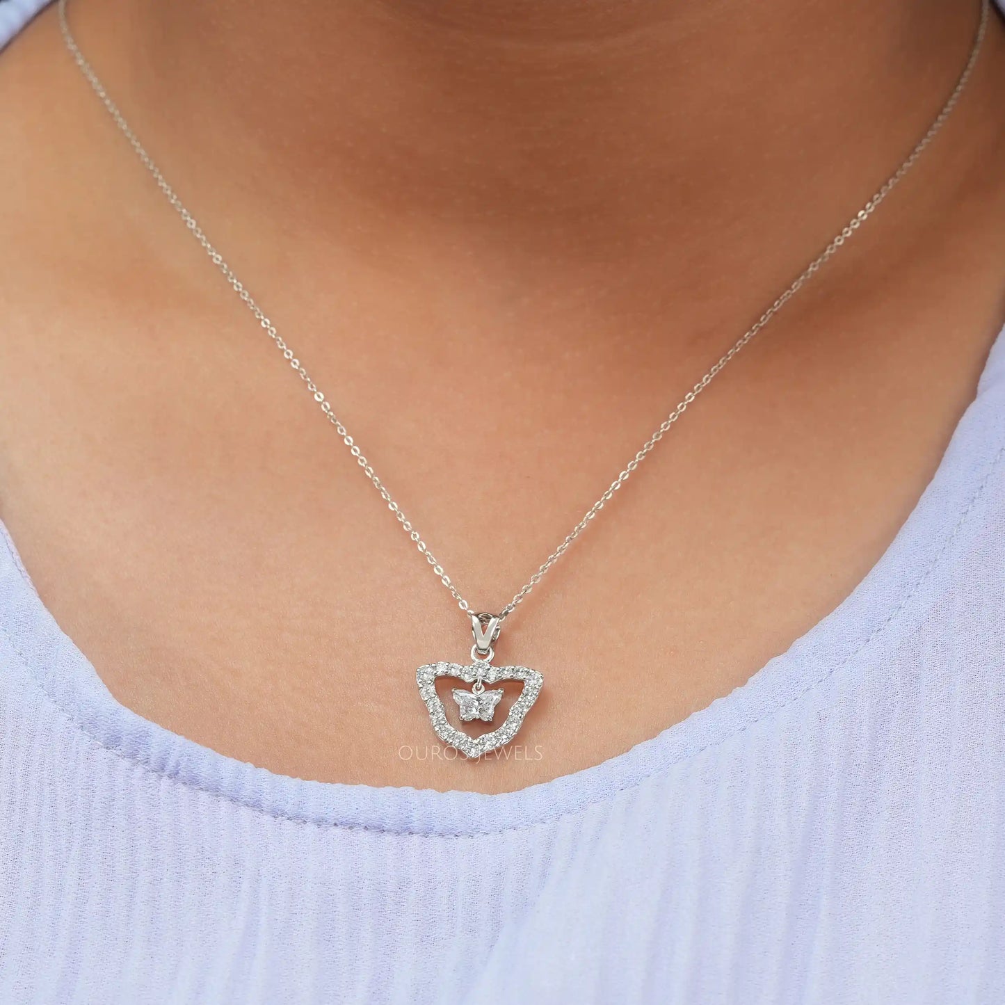 Butterfly Cut Diamond Halo Necklace