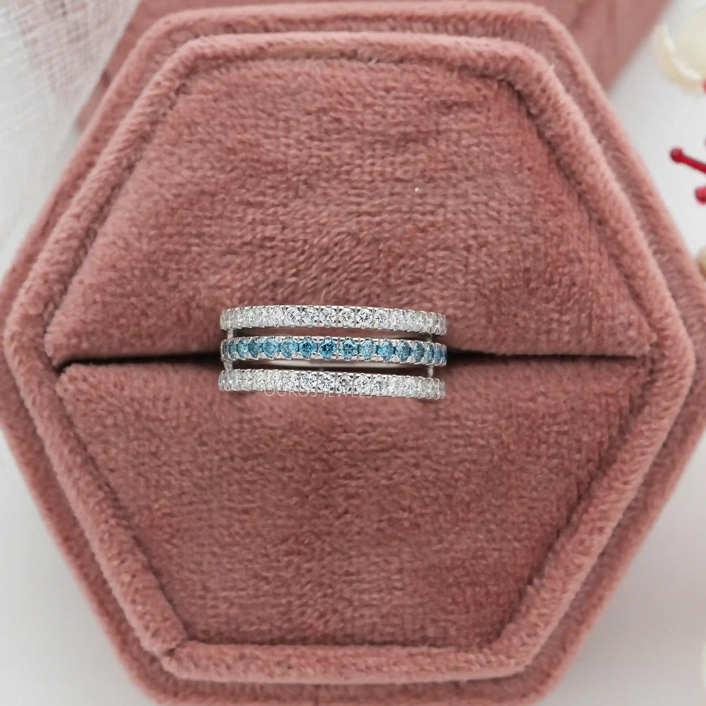 Blue Round Diamond Triple Raw Band