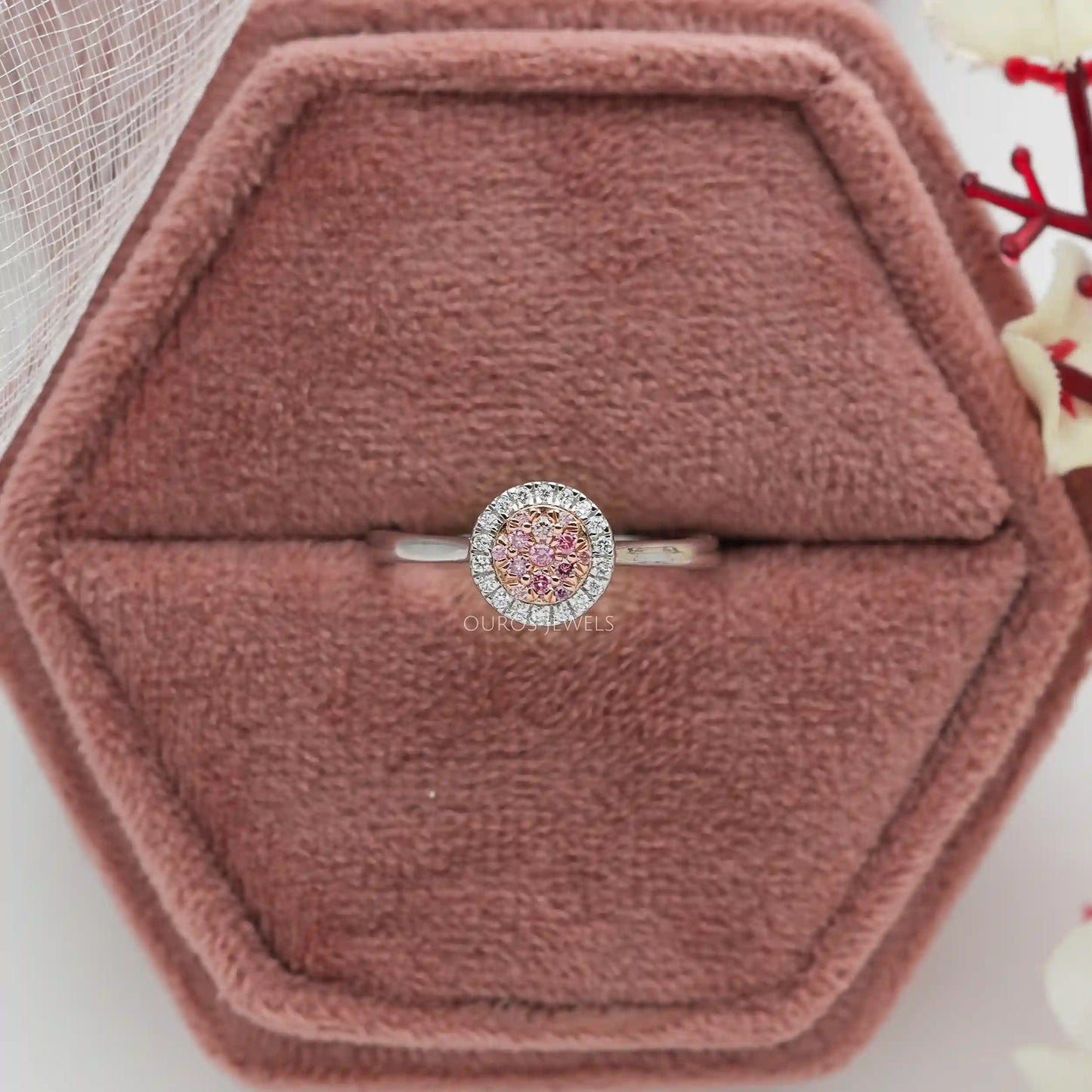 Pink Round Cut Cluster Ring