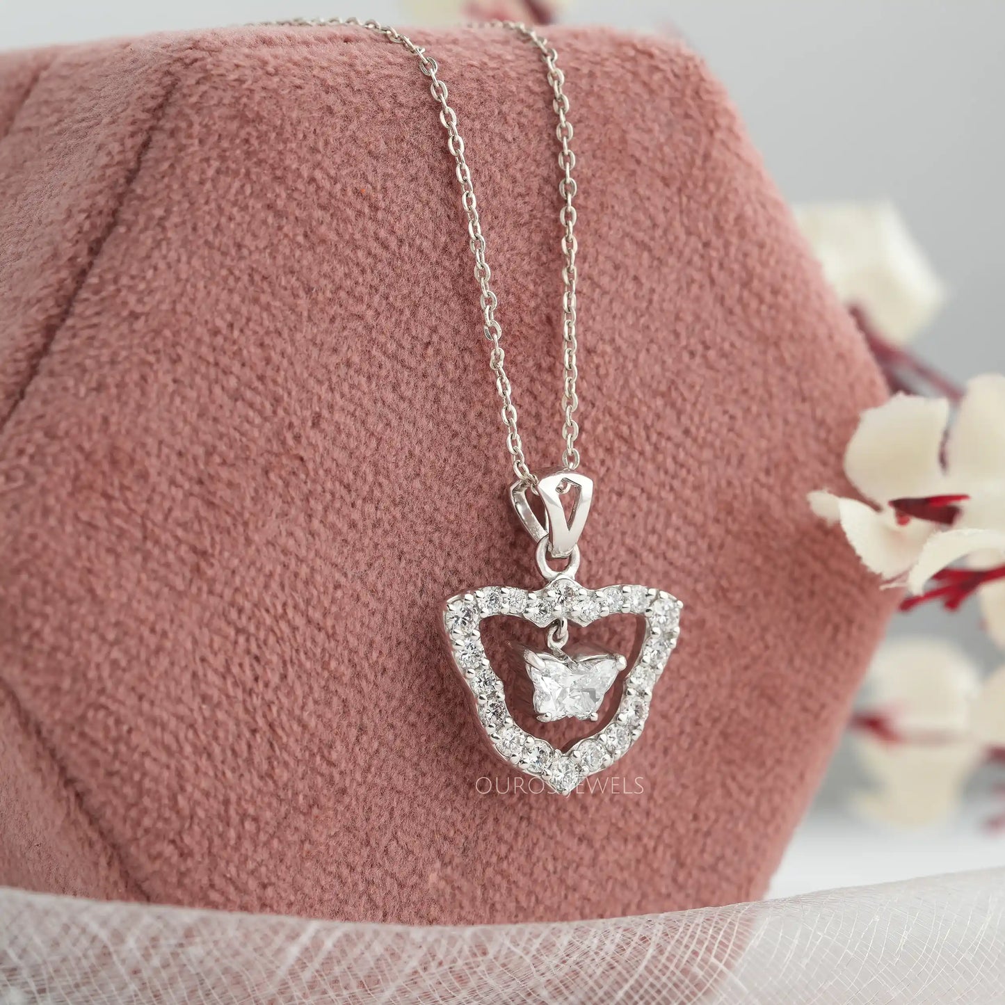 Butterfly Cut Diamond Halo Necklace