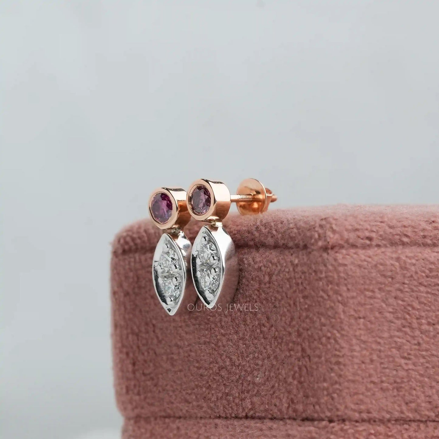 Round Cut Diamond Bezel Set Earrings