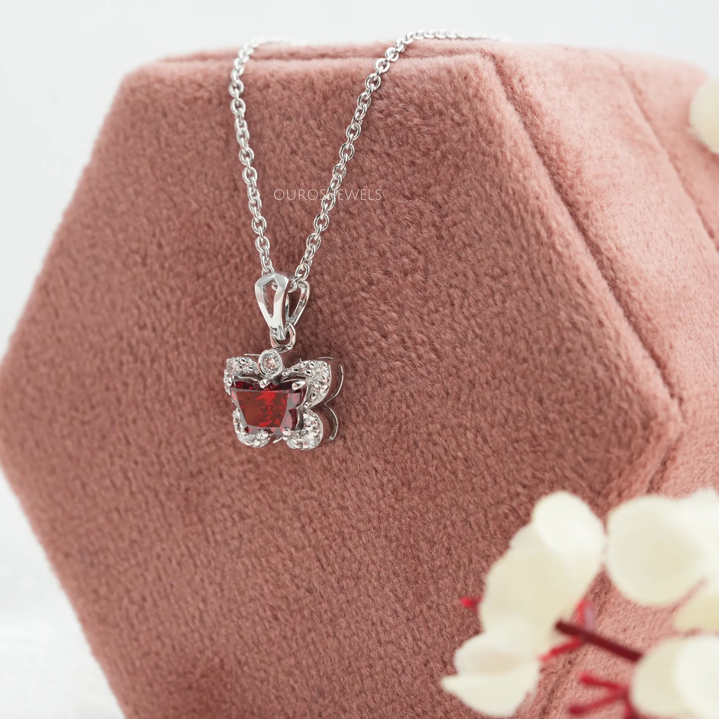 Red Butterfly Diamond Dainty Necklace