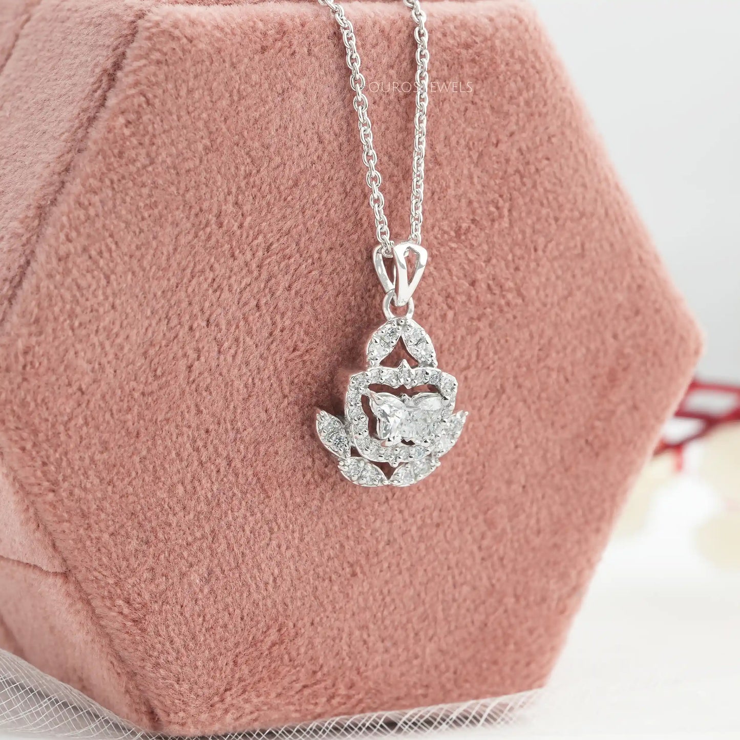 Butterfly Cut Halo Cluster Necklace