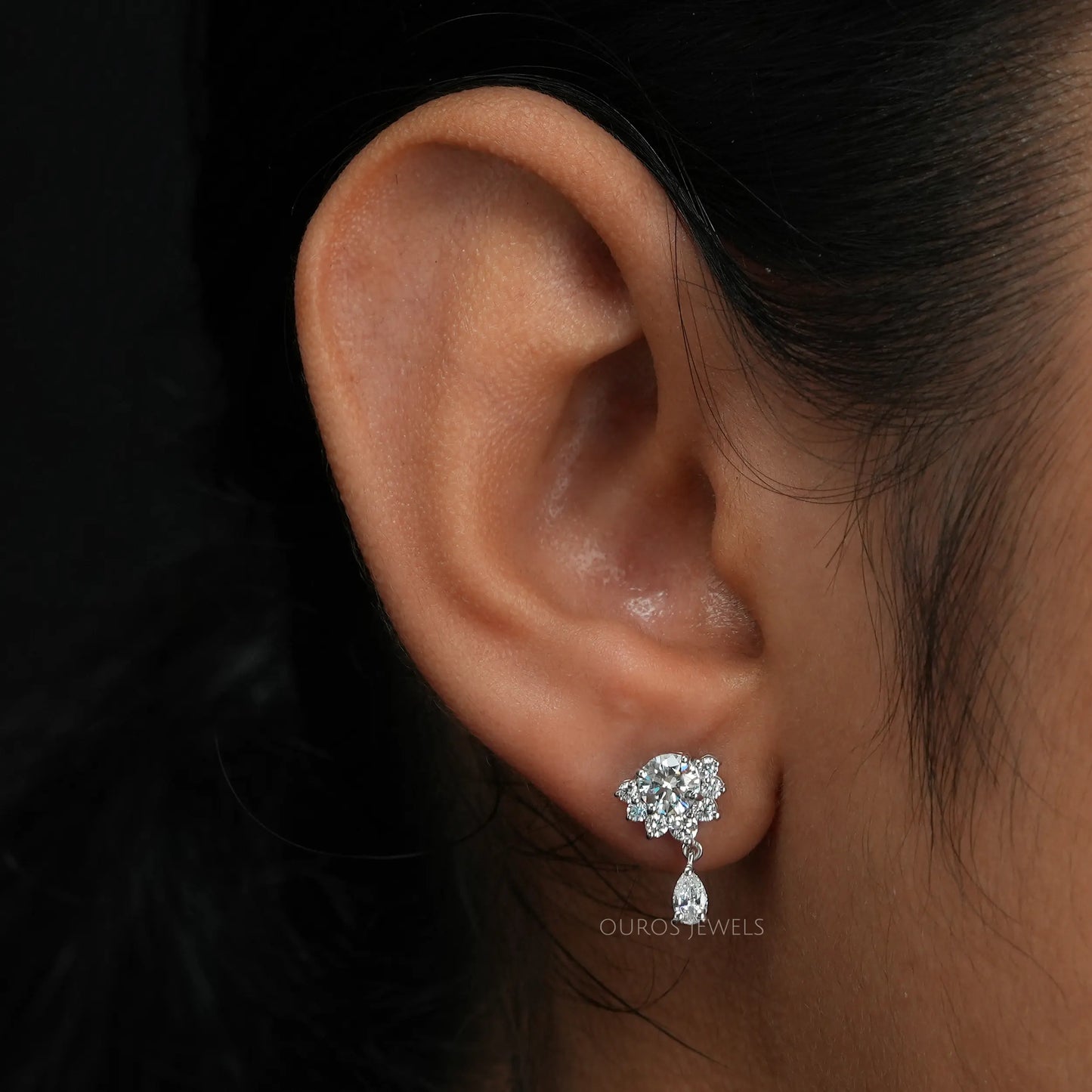 Round & Pear Diamond Drop Earrings