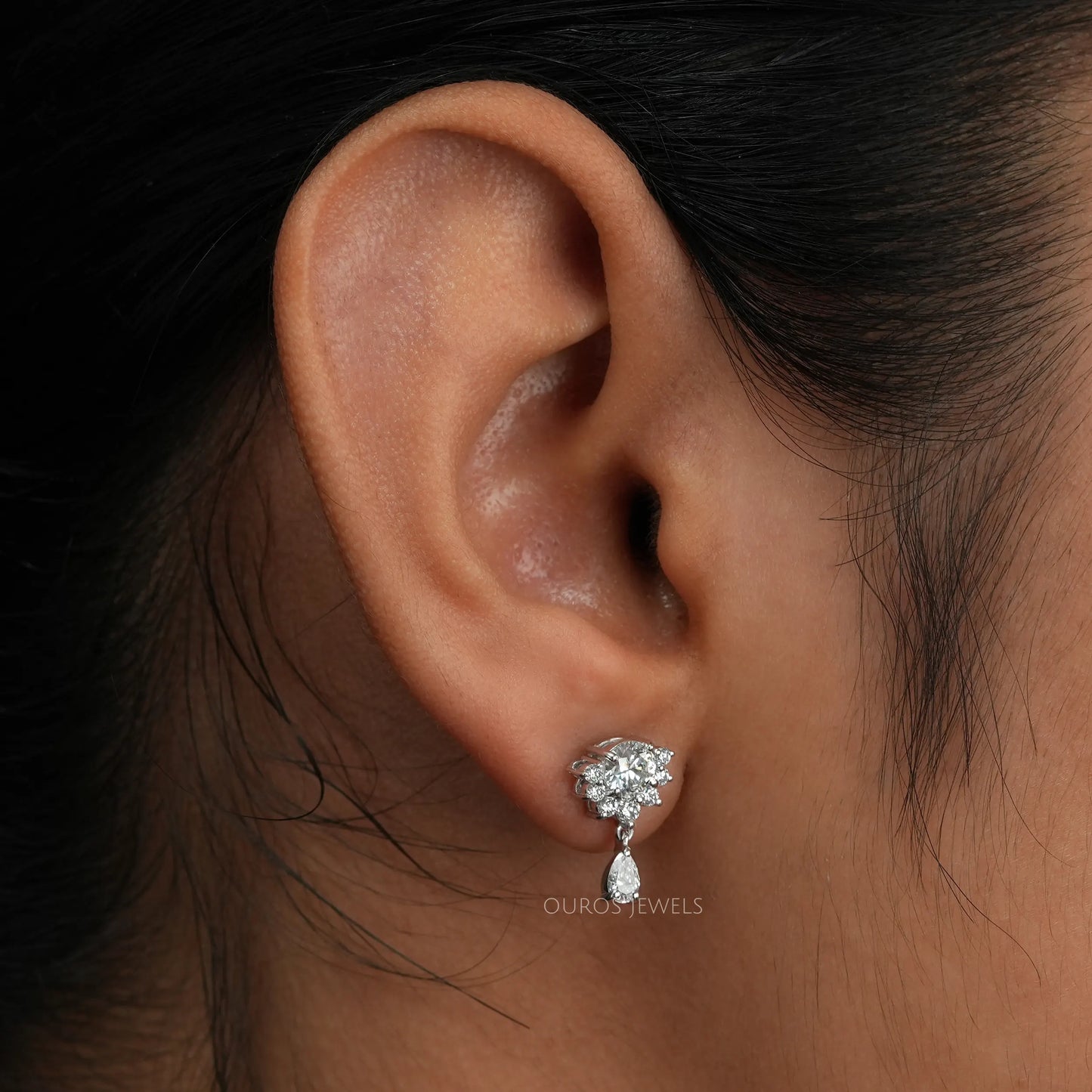 Round & Pear Diamond Drop Earrings