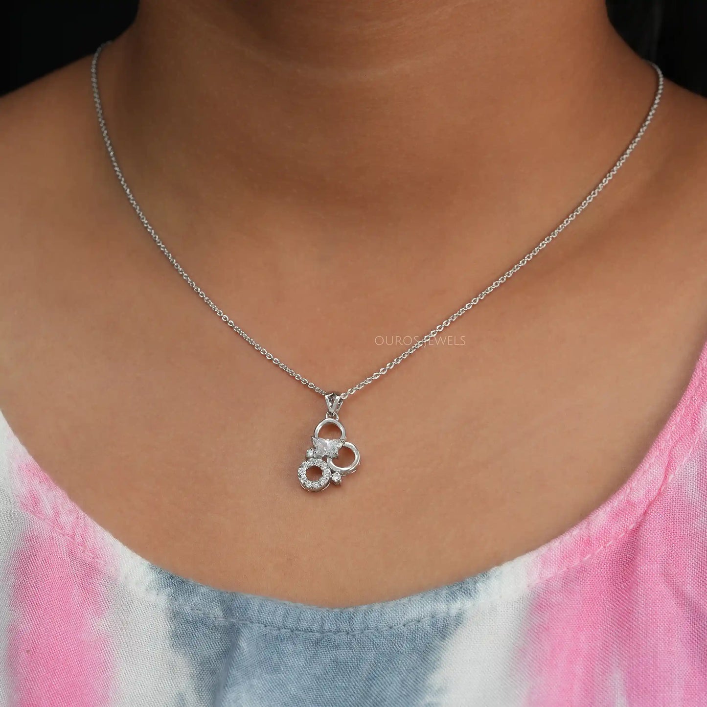 Triple Circle Butterfly Diamond Necklace