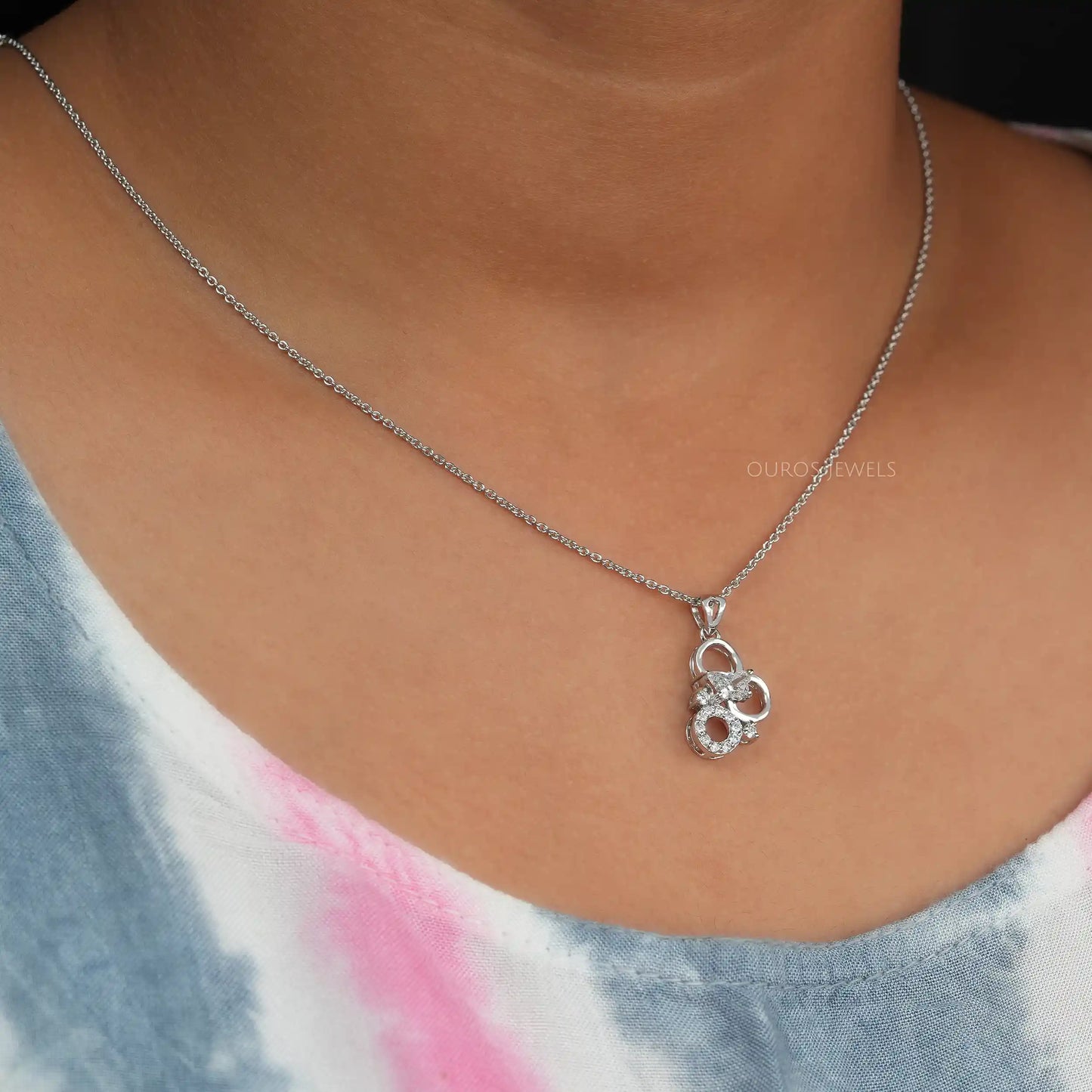 Triple Circle Butterfly Diamond Necklace