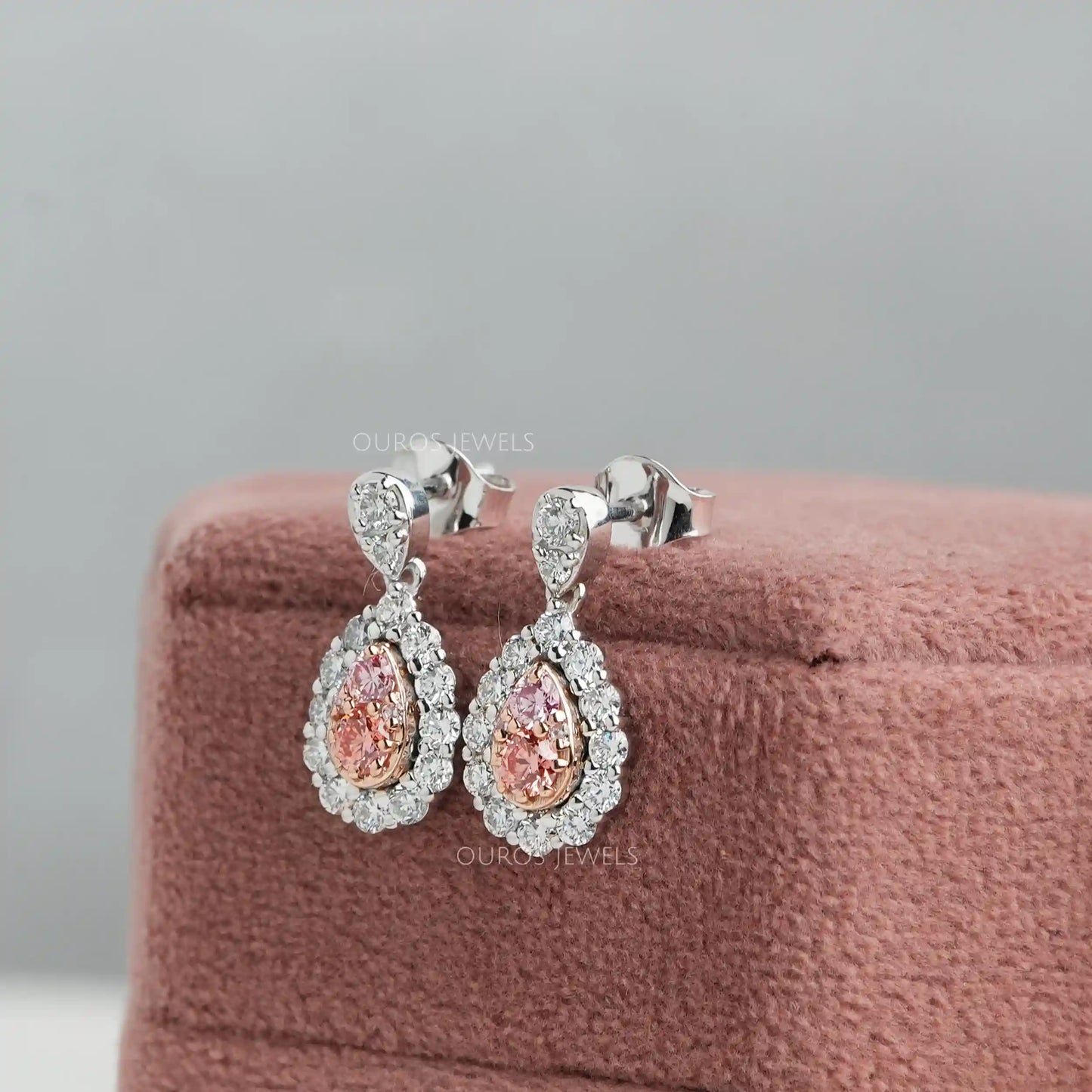 Pink Round Diamond Teardrop Earrings