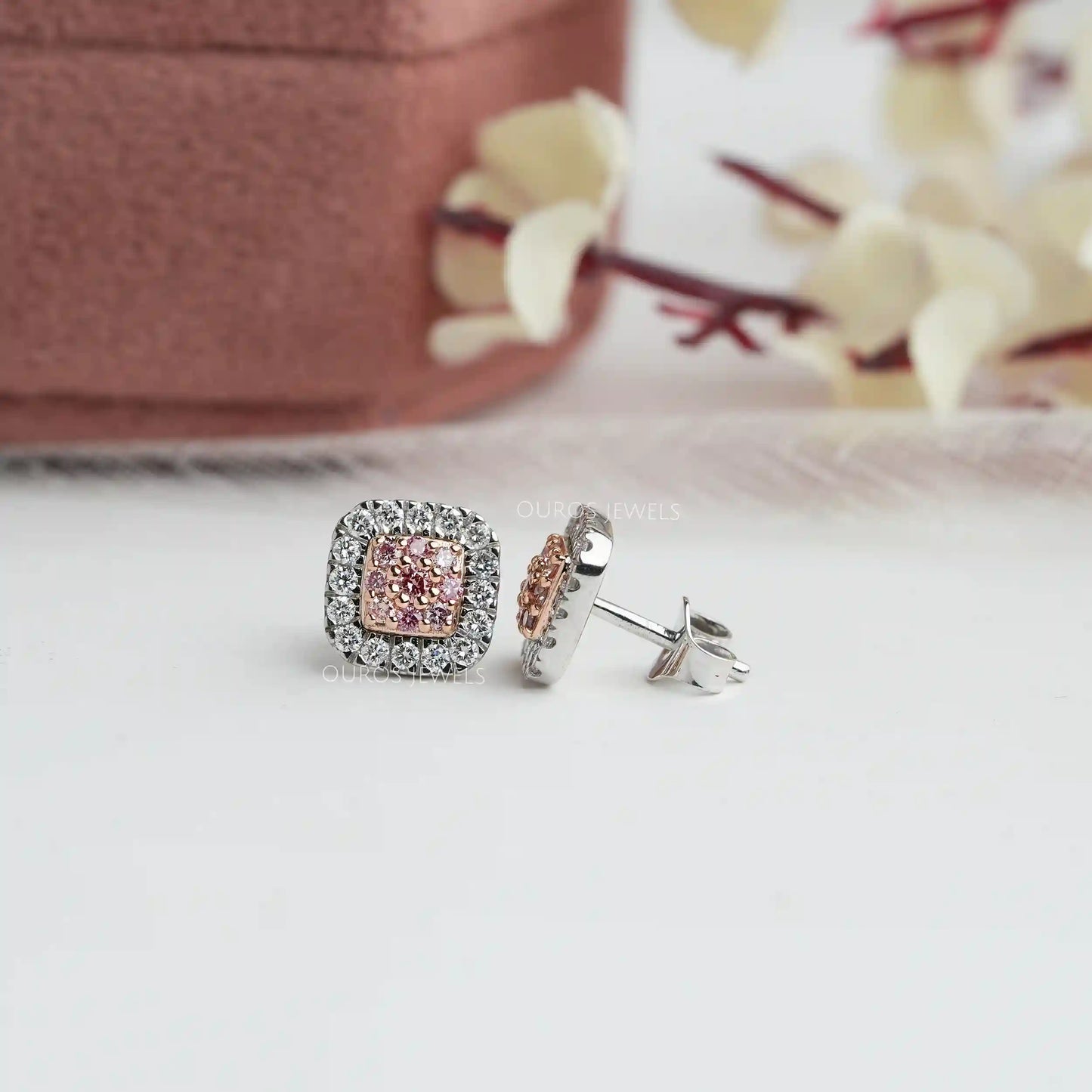 Round Cut Halo Stud Earring