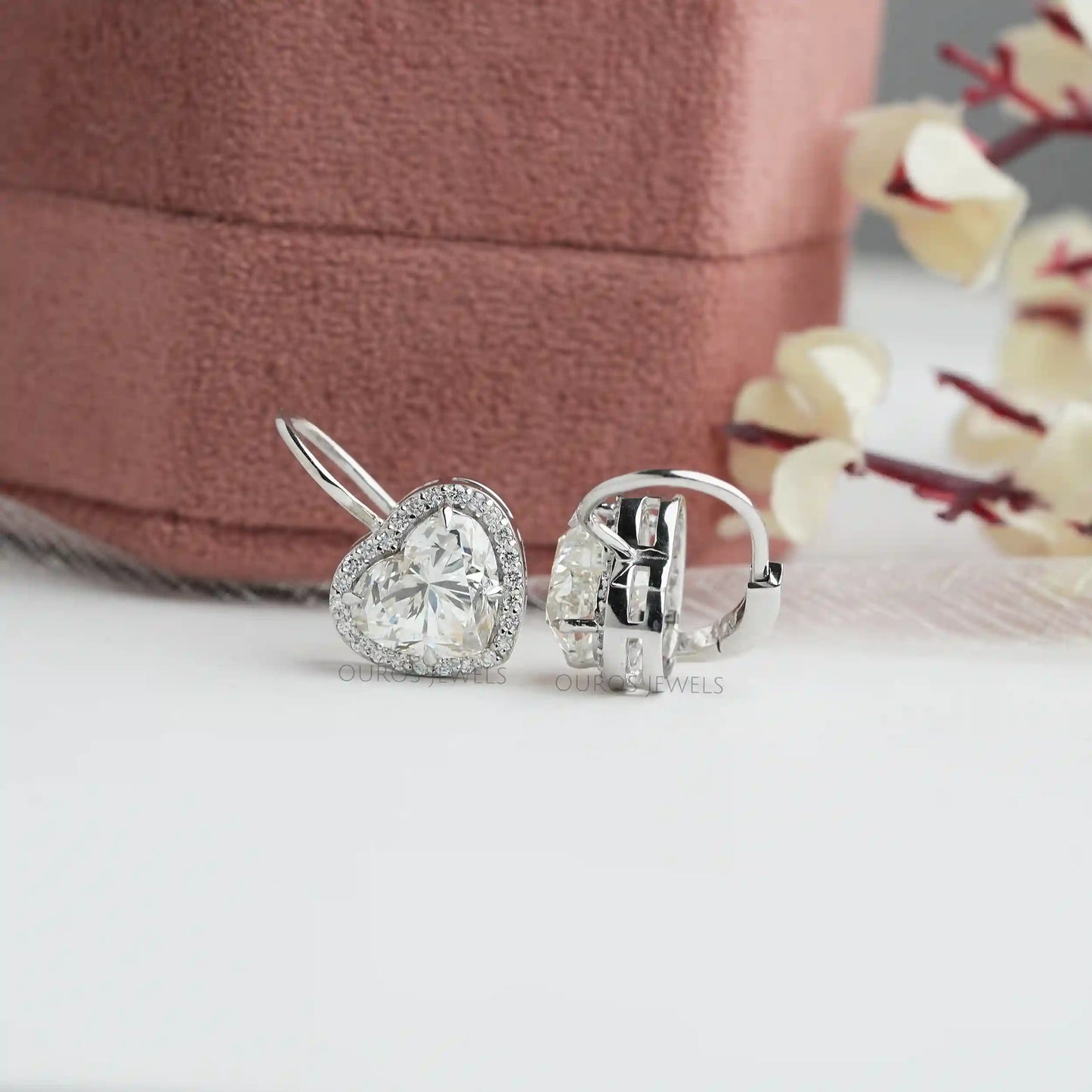 Heart Cut Diamond Halo Earrings
