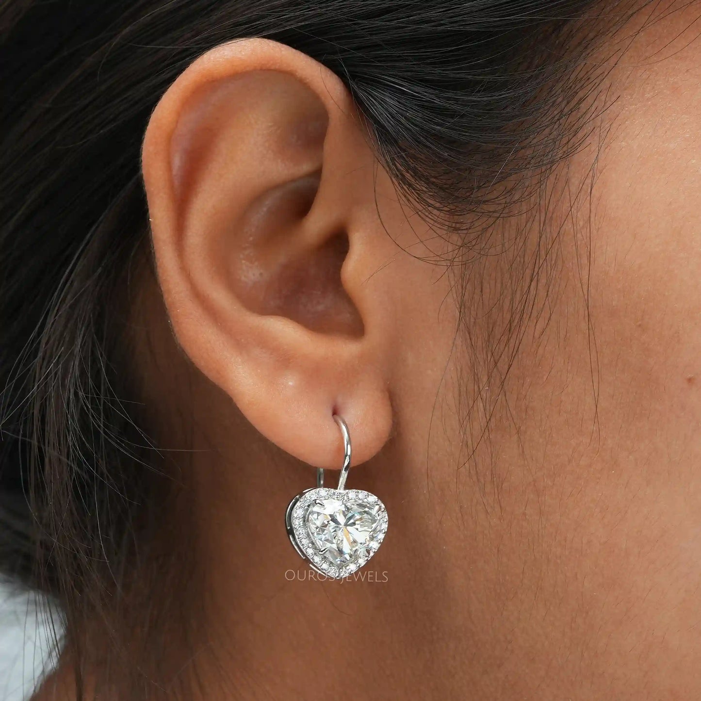 Heart Cut Diamond Halo Earrings