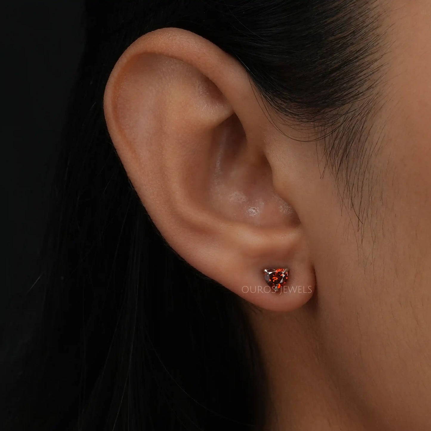 Red Heart Cut Diamond Stud Earring