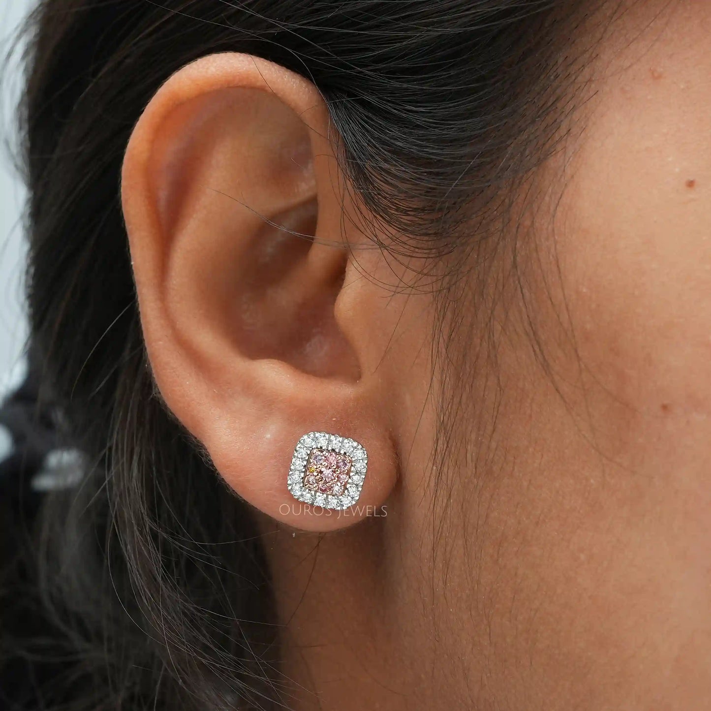 Round Cut Halo Stud Earring