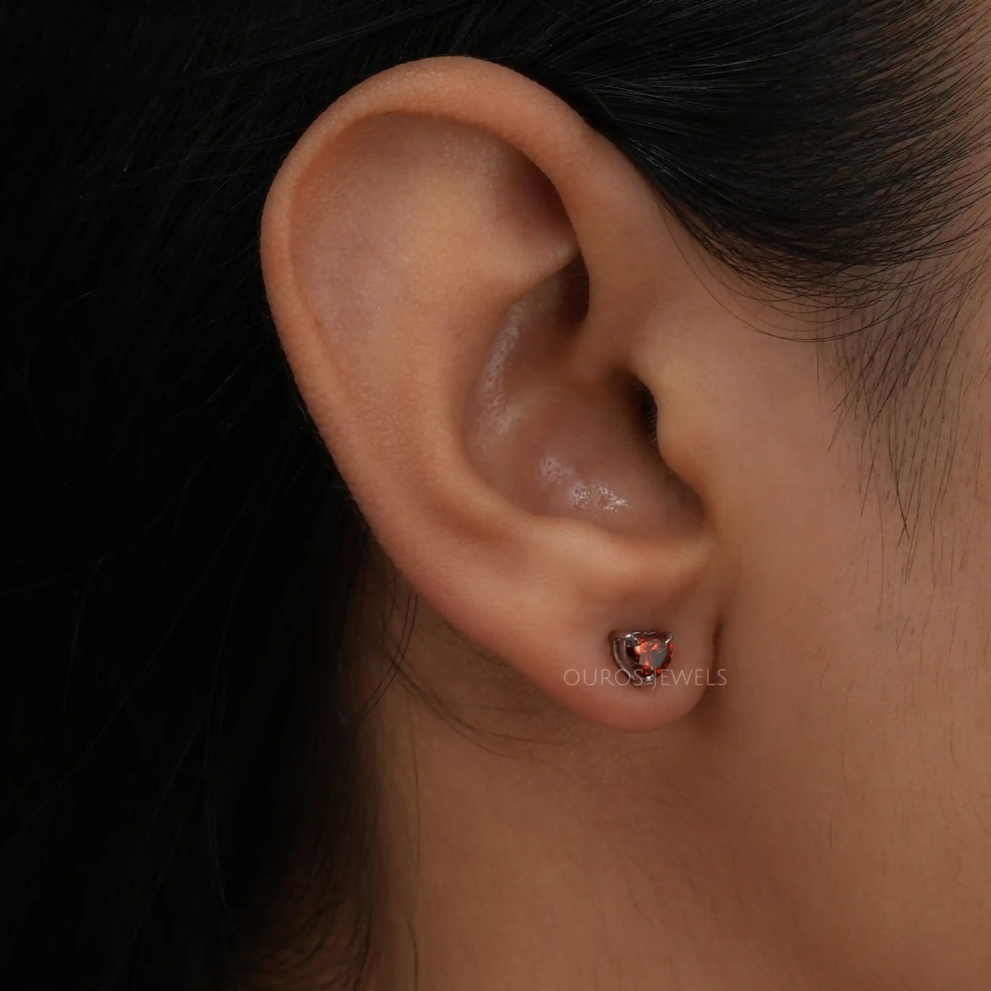 Red Heart Cut Diamond Stud Earring